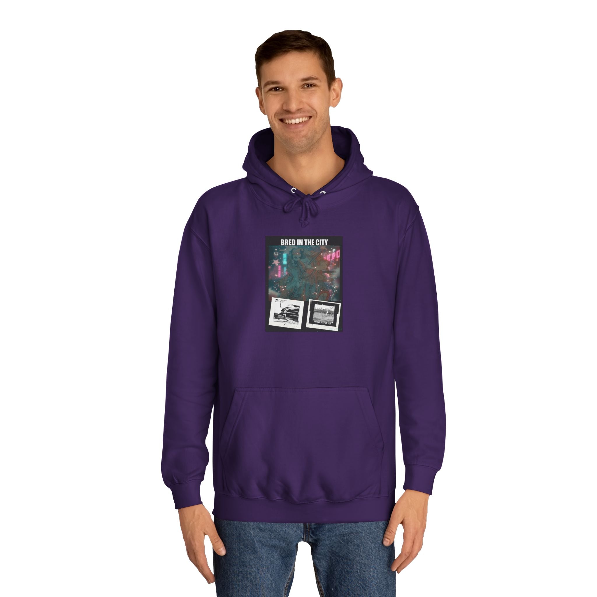 Bred In The City Neon Car Polaroid Collage Hoodie