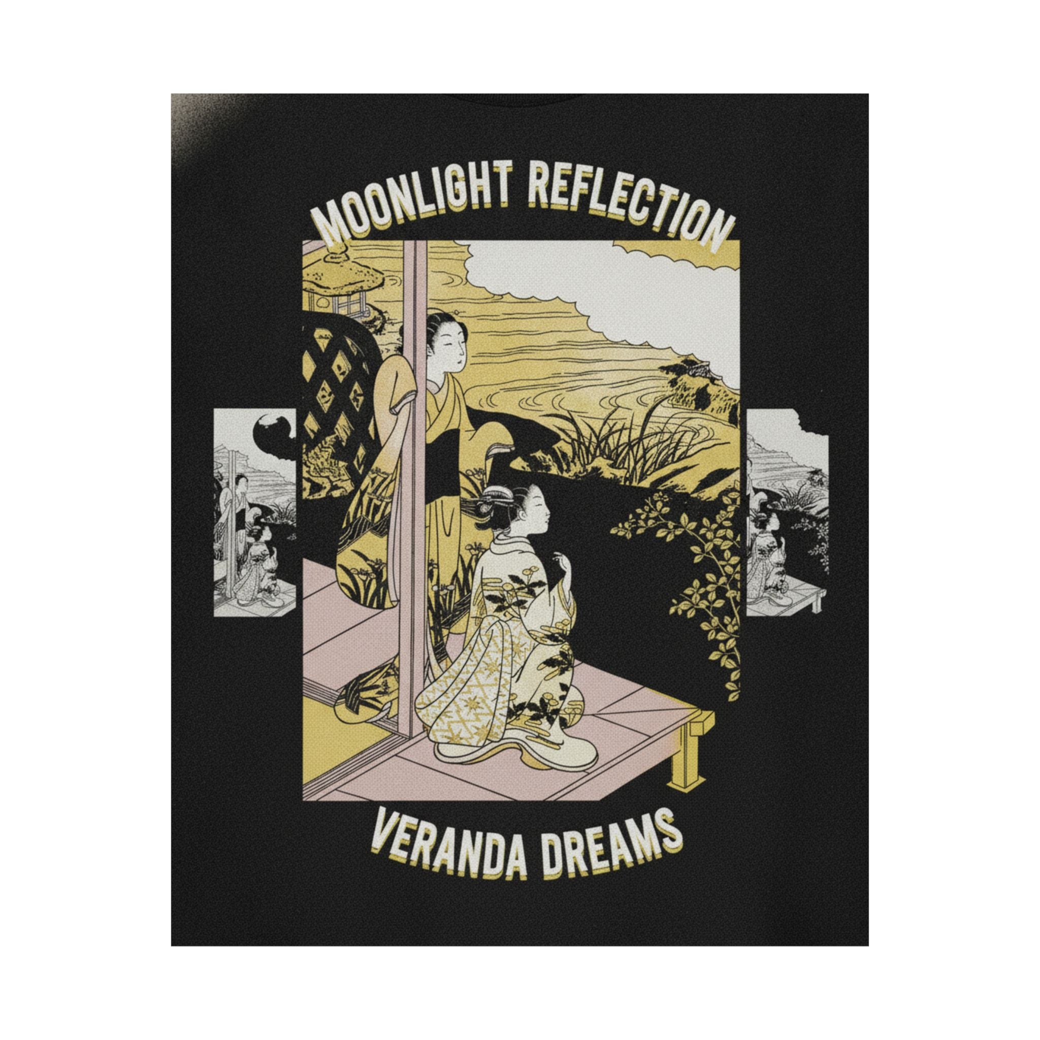 Streetwear Collage — Two Girls On A Veranda Beside A Stream With The Moon — Matte Poster