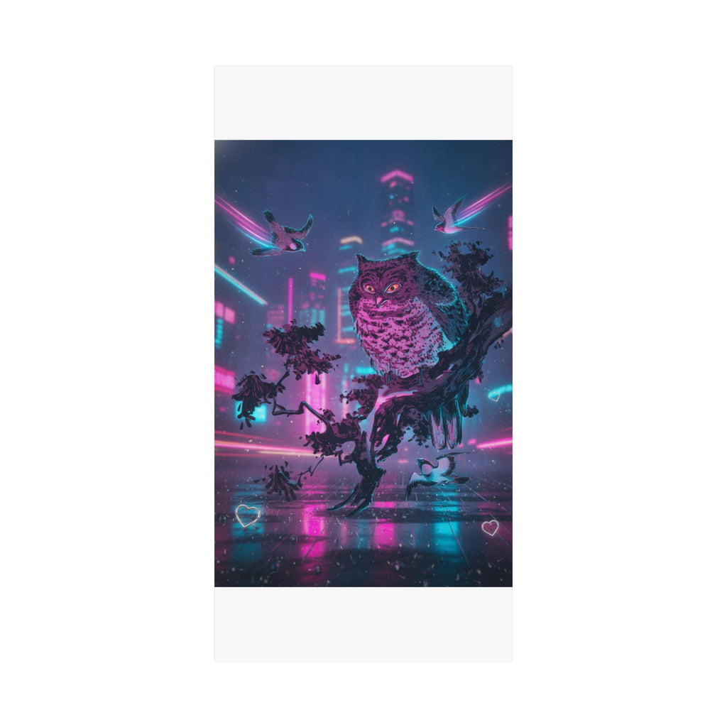 Neon Noir — Owl And Two Swallows — Matte Poster