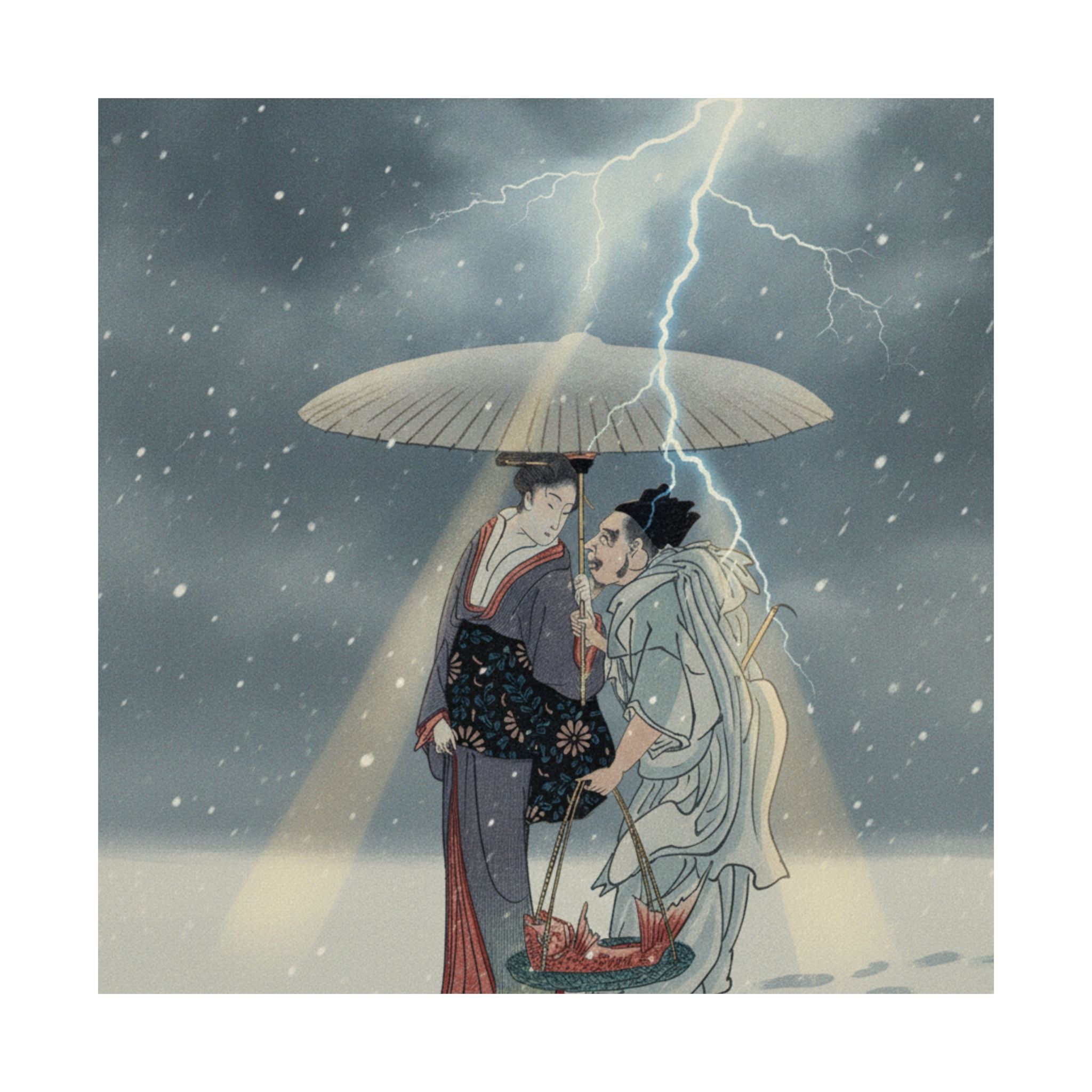 Dramatic Storm — Ebisu And Benten Walking In The Snow — Matte Poster