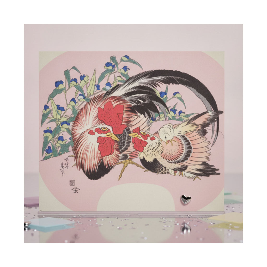 Product Marketing — Rooster, Hen And Chicken With Spiderwort — Matte Poster