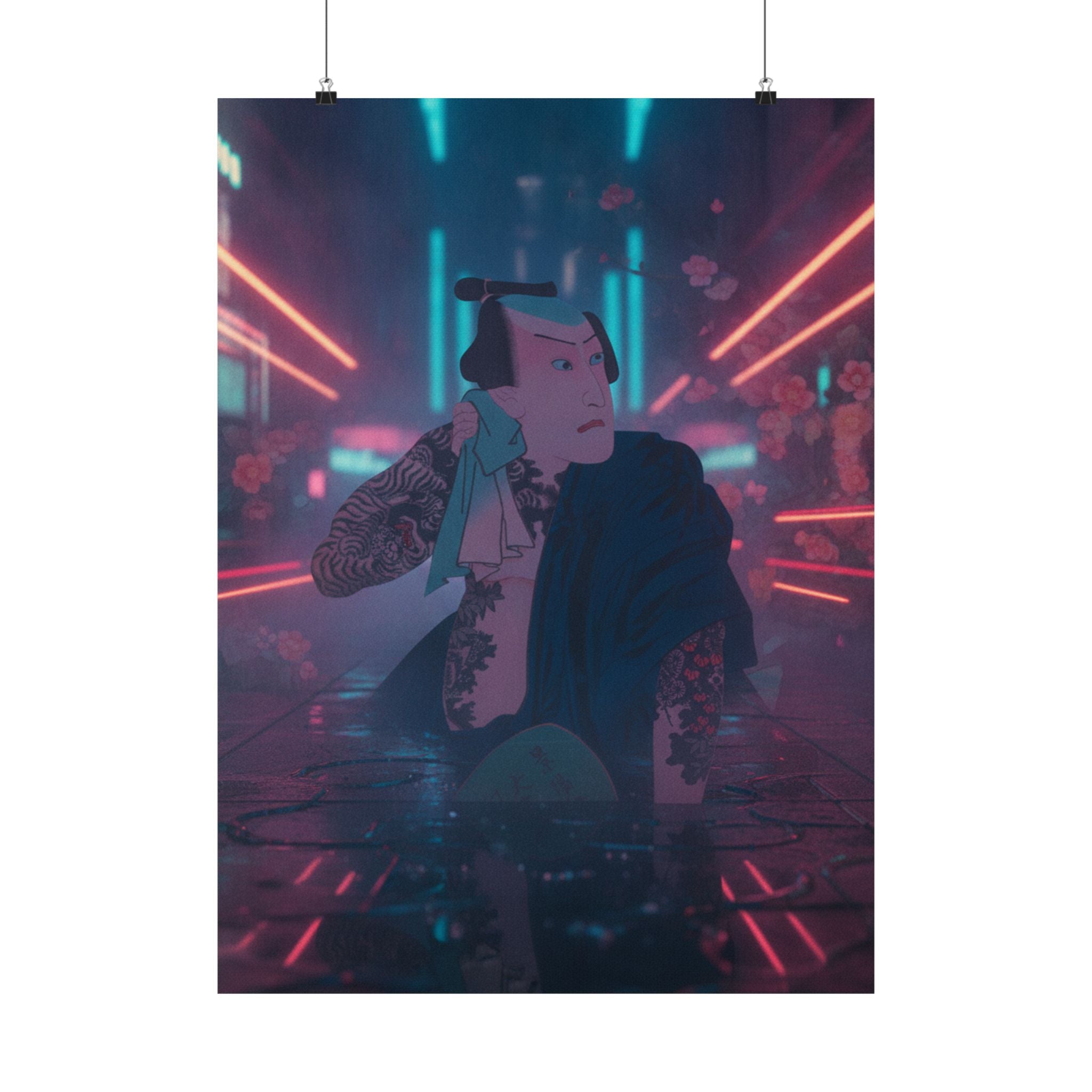 Neon Noir — The Actor Kawarazaki Gonjūrō I As Ude No Kisaburō, Likened To Wu Song The Asceti — Matte Poster