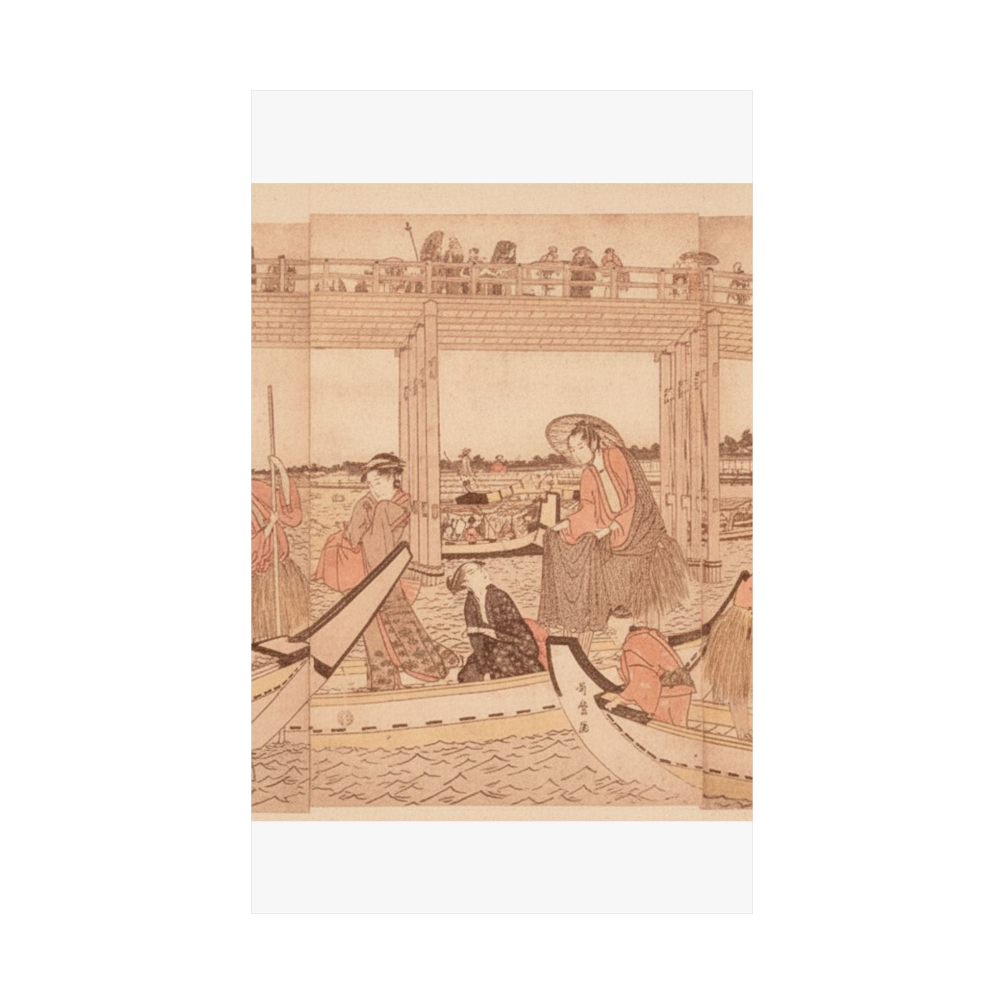 Southern Sunset — Fishing Boats With Nets Under Ryōgoku Bridge — Matte Poster