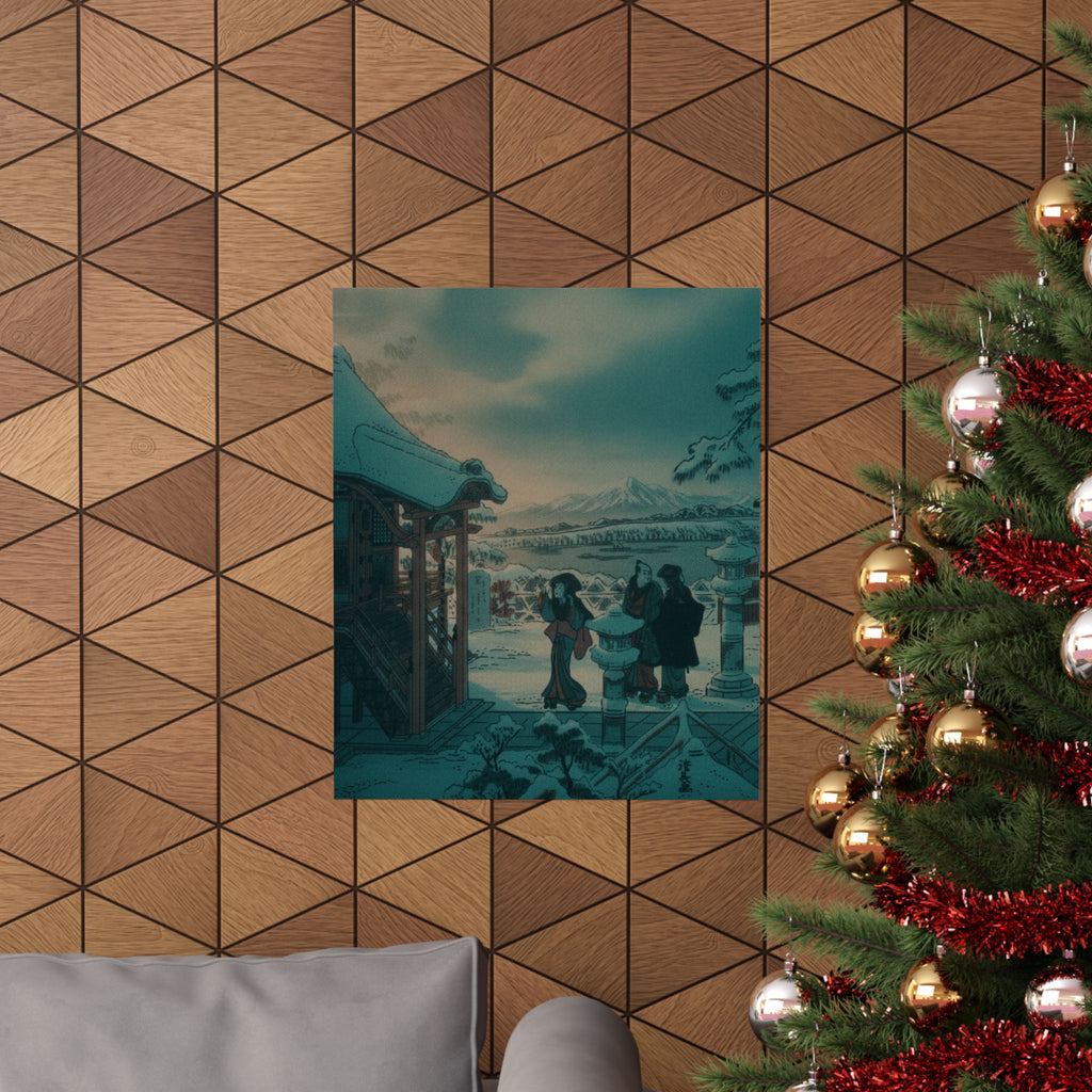 Cinematic — Snow Scene With Figures Outside A Temple — Matte Poster