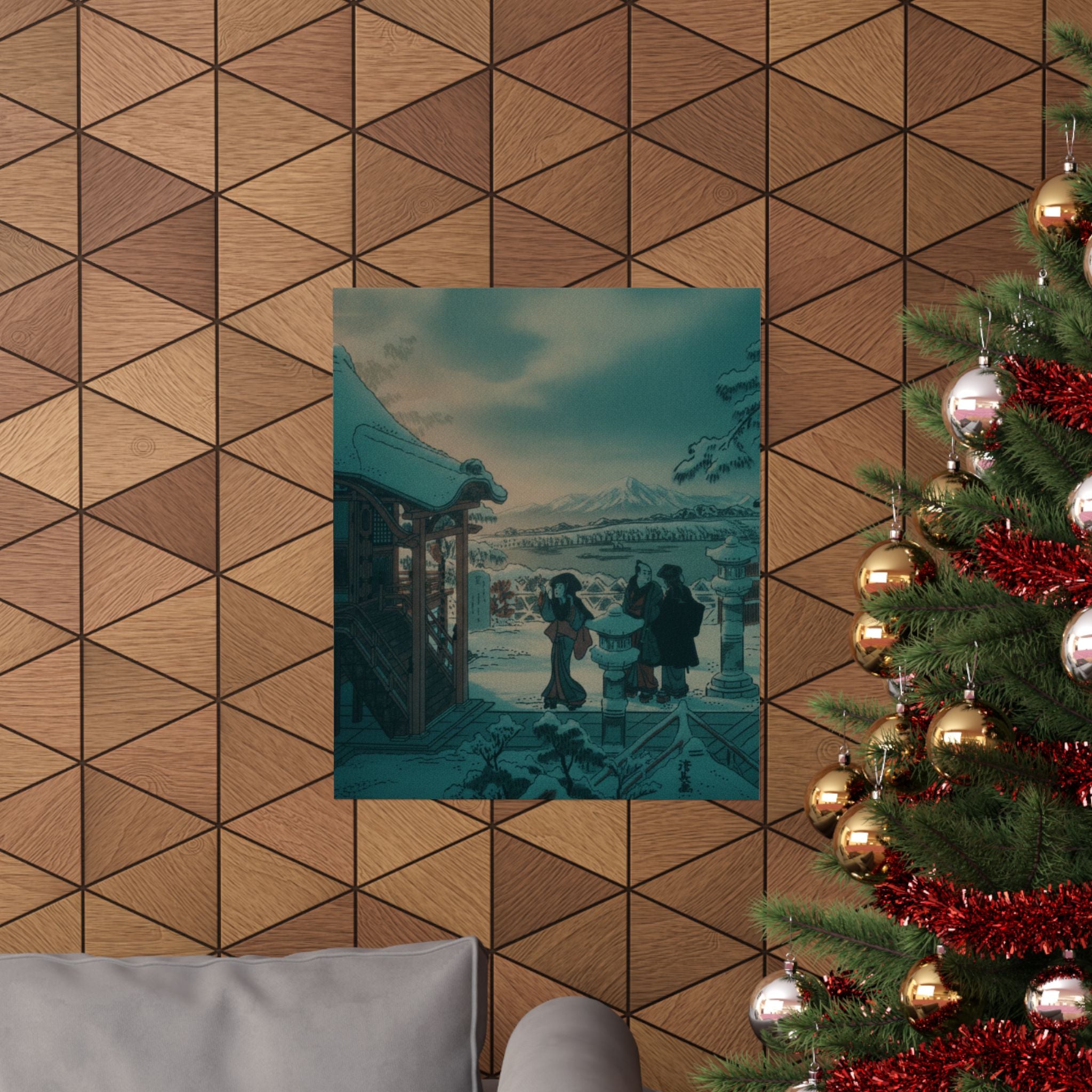 Cinematic — Snow Scene With Figures Outside A Temple — Matte Poster
