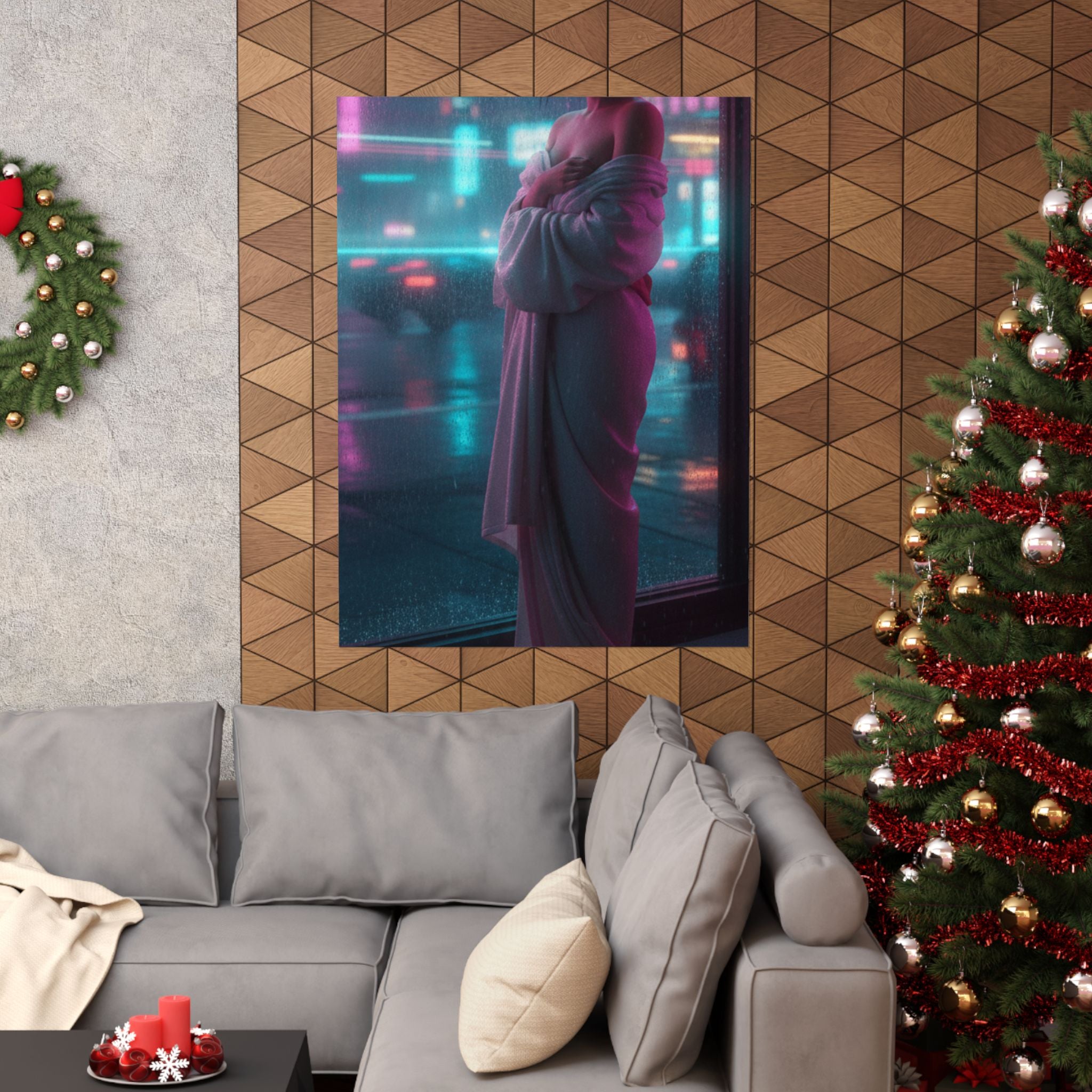 Neon Noir — Girl Drying Herself After Her Bath — Matte Poster