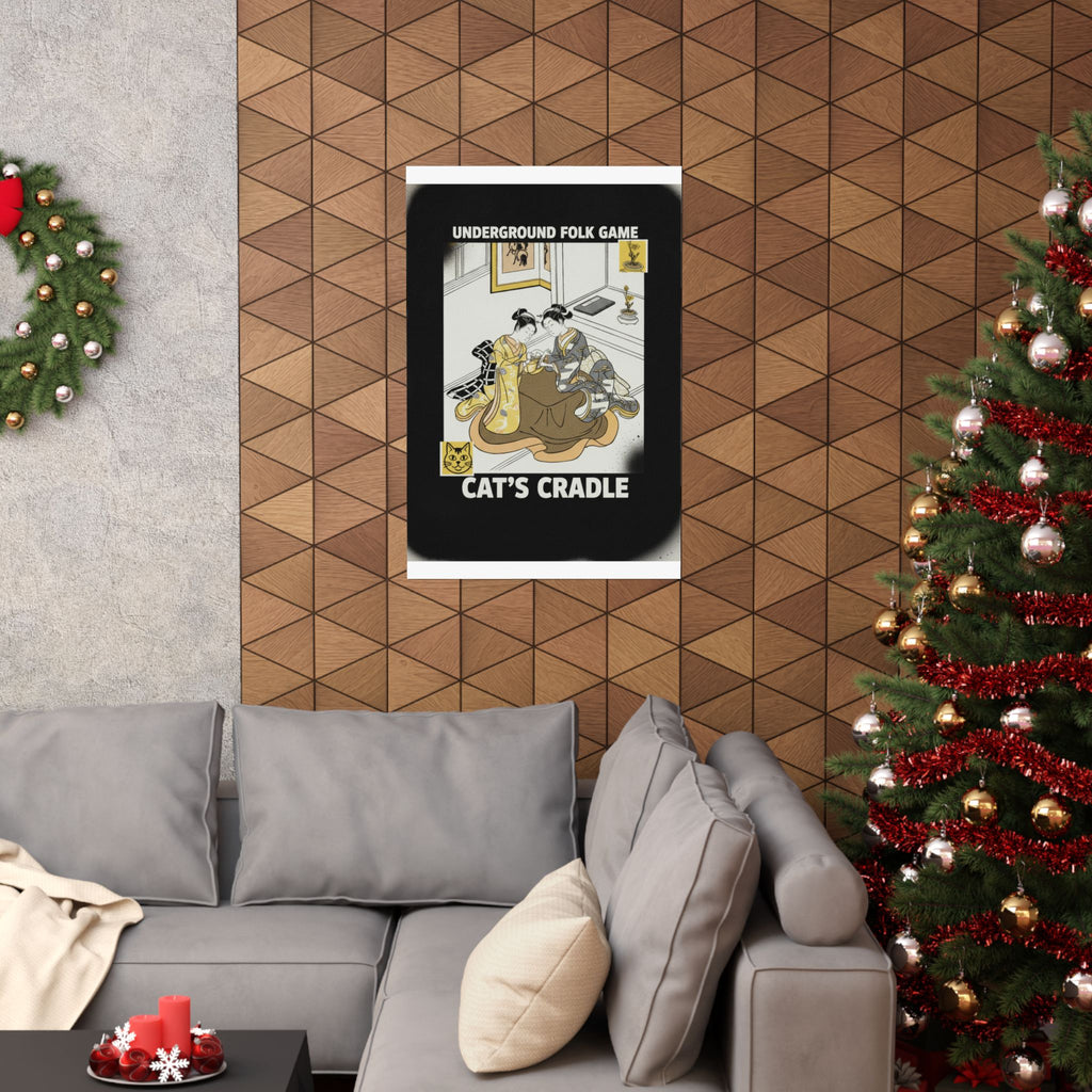 Streetwear Collage — Two Young Women Seated By A Kotatsu Playing Cat'S Cradle — Matte Poster
