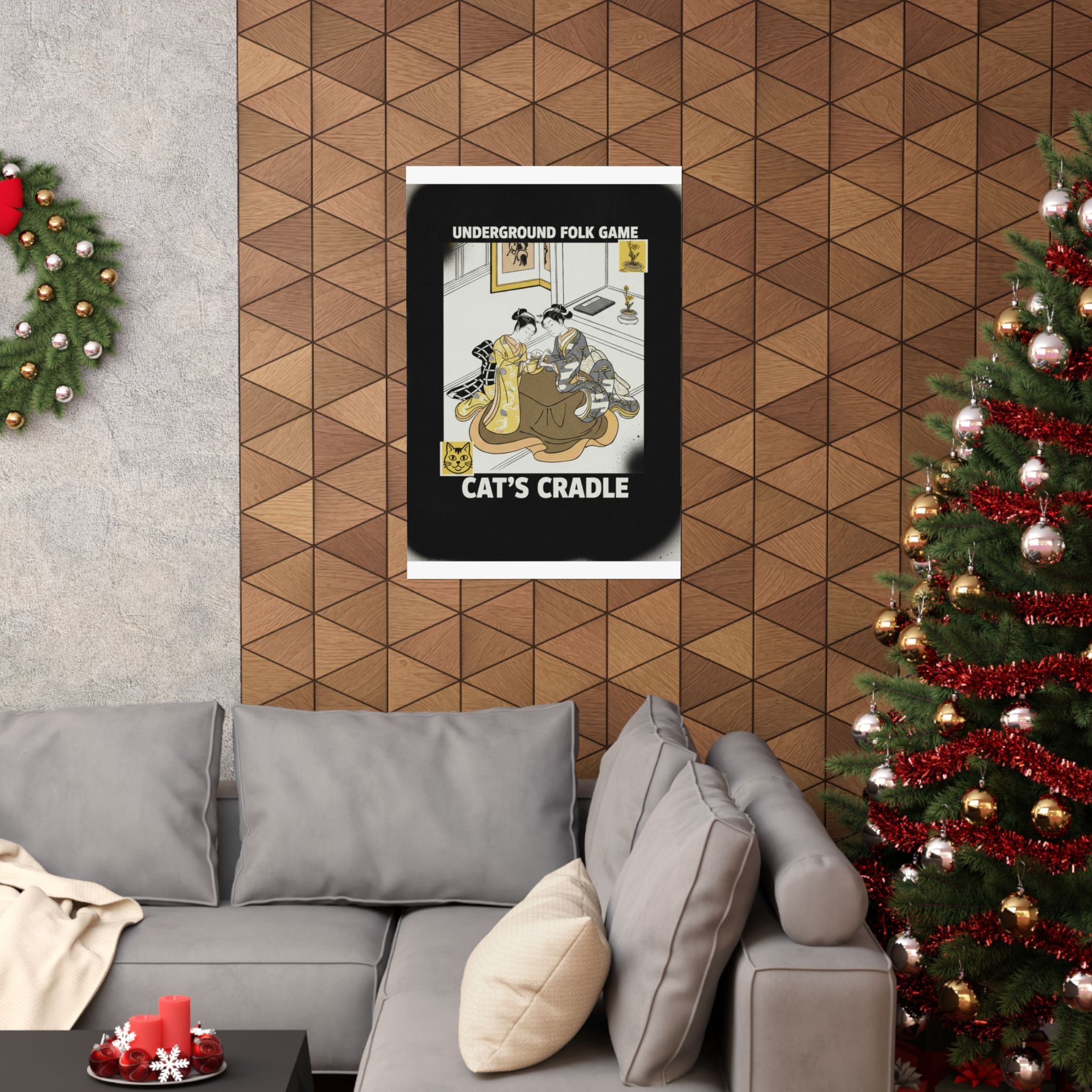 Streetwear Collage — Two Young Women Seated By A Kotatsu Playing Cat'S Cradle — Matte Poster