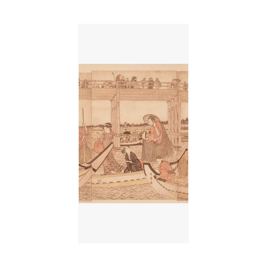 Southern Sunset — Fishing Boats With Nets Under Ryōgoku Bridge — Matte Poster