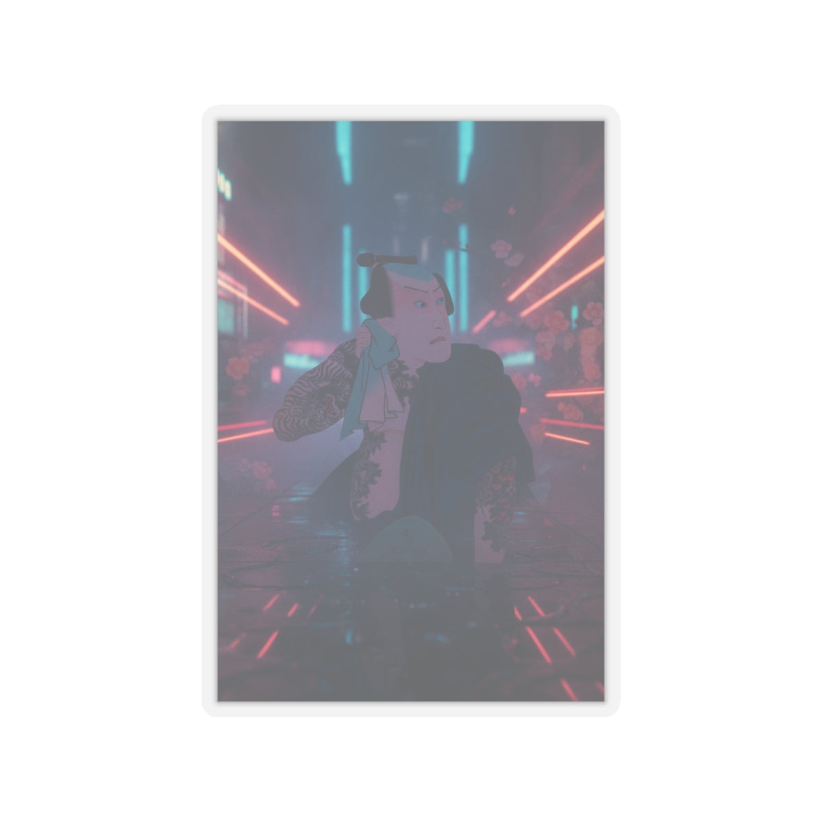 Neon Noir — The Actor Kawarazaki Gonjūrō I As Ude No Kisaburō, Likened To Wu Song The Asceti — Kiss-Cut Sticker