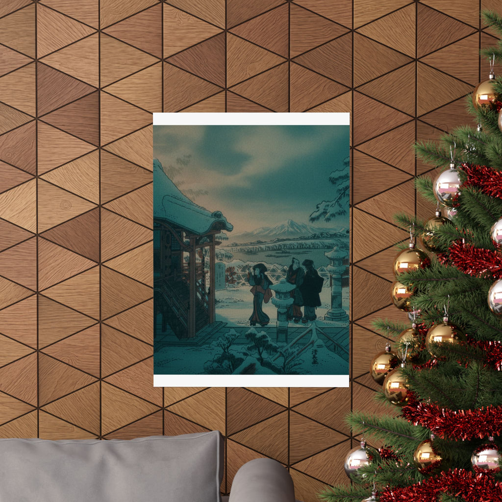 Cinematic — Snow Scene With Figures Outside A Temple — Matte Poster