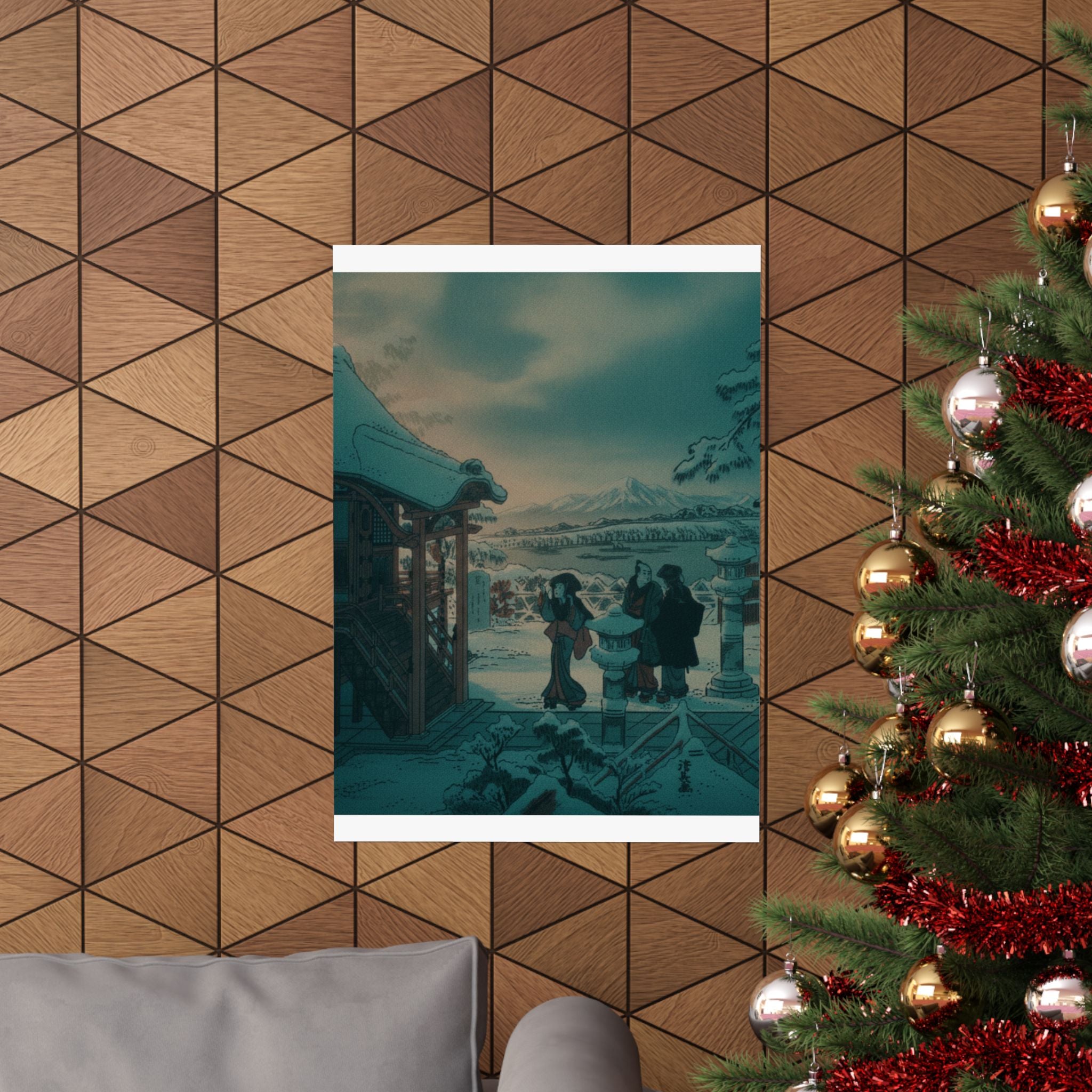 Cinematic — Snow Scene With Figures Outside A Temple — Matte Poster