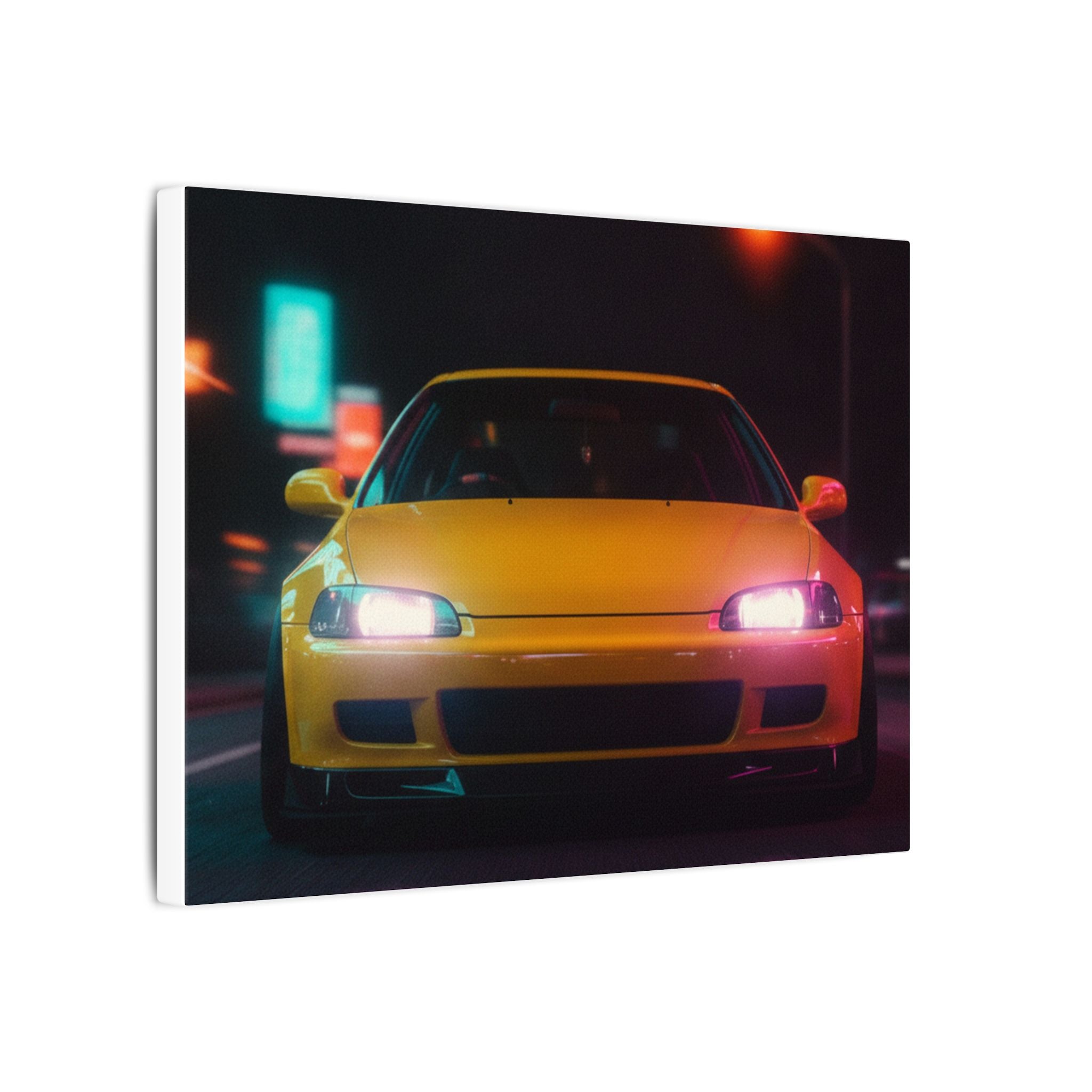 Neon Night JDM Yellow Coupe Street Matte Canvas