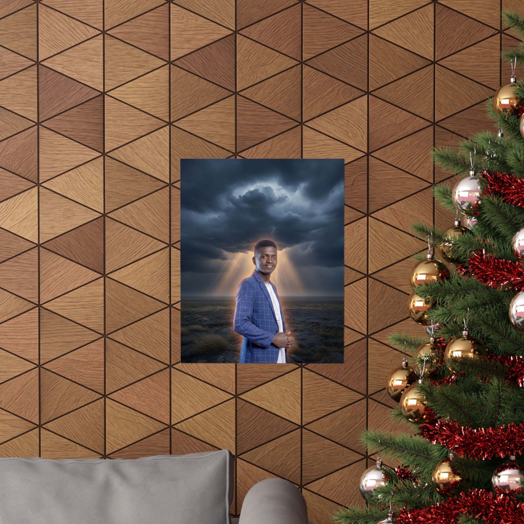 Smiling Man Blue Check Blazer Storm Sunrays Matte Poster