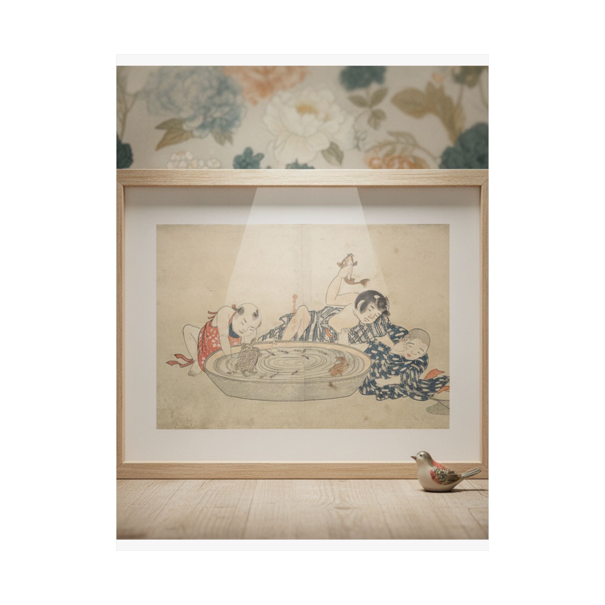Product Marketing — Boys Playing With A Basin Of Fish And Turtles — Matte Poster