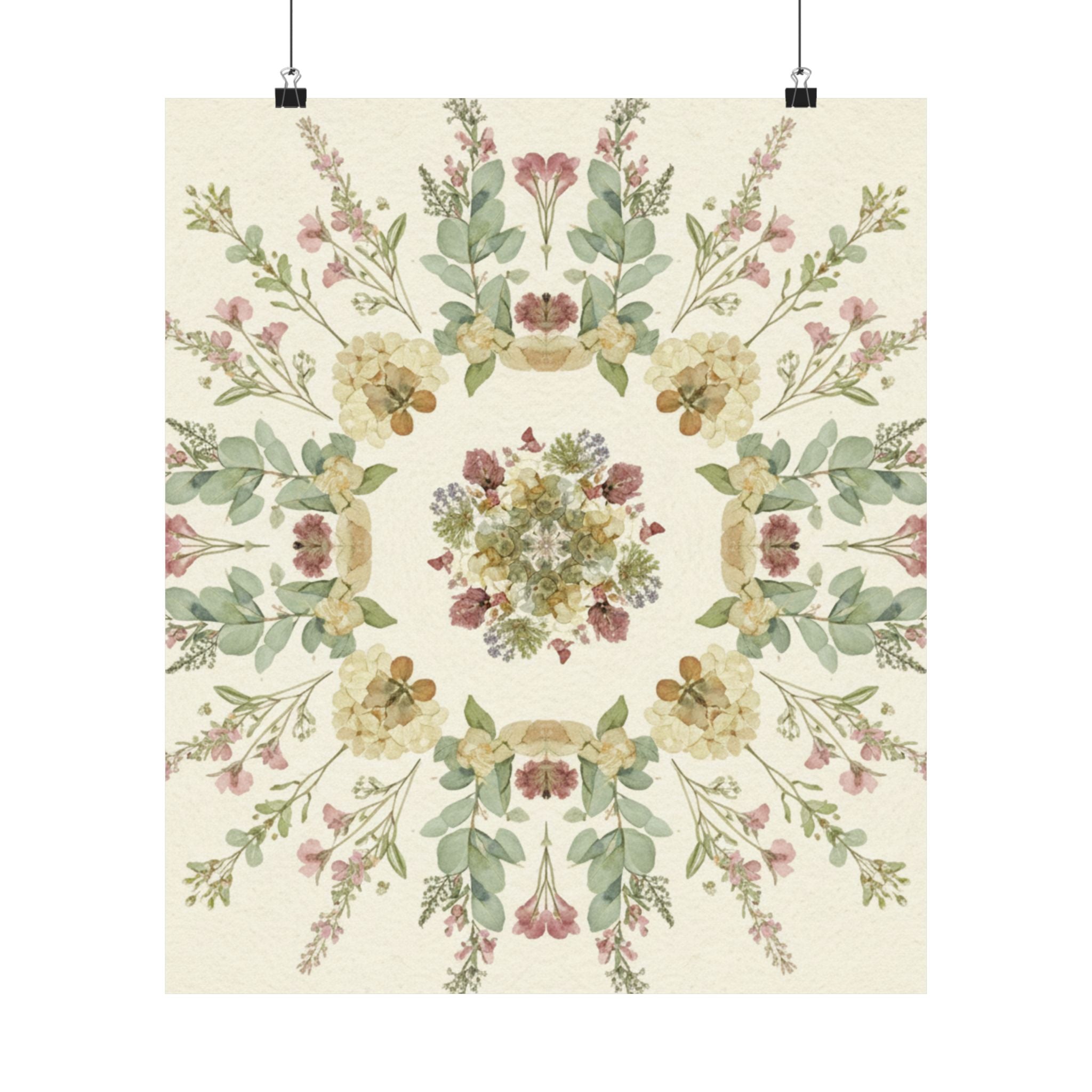 Pressed Wildflower Symmetry Cottagecore Botanical Poster