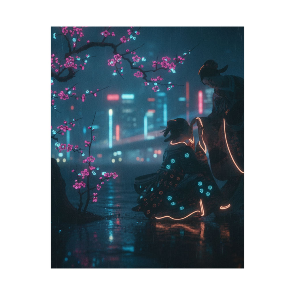Neon Noir — Two Girls Under Plum Tree — Matte Poster