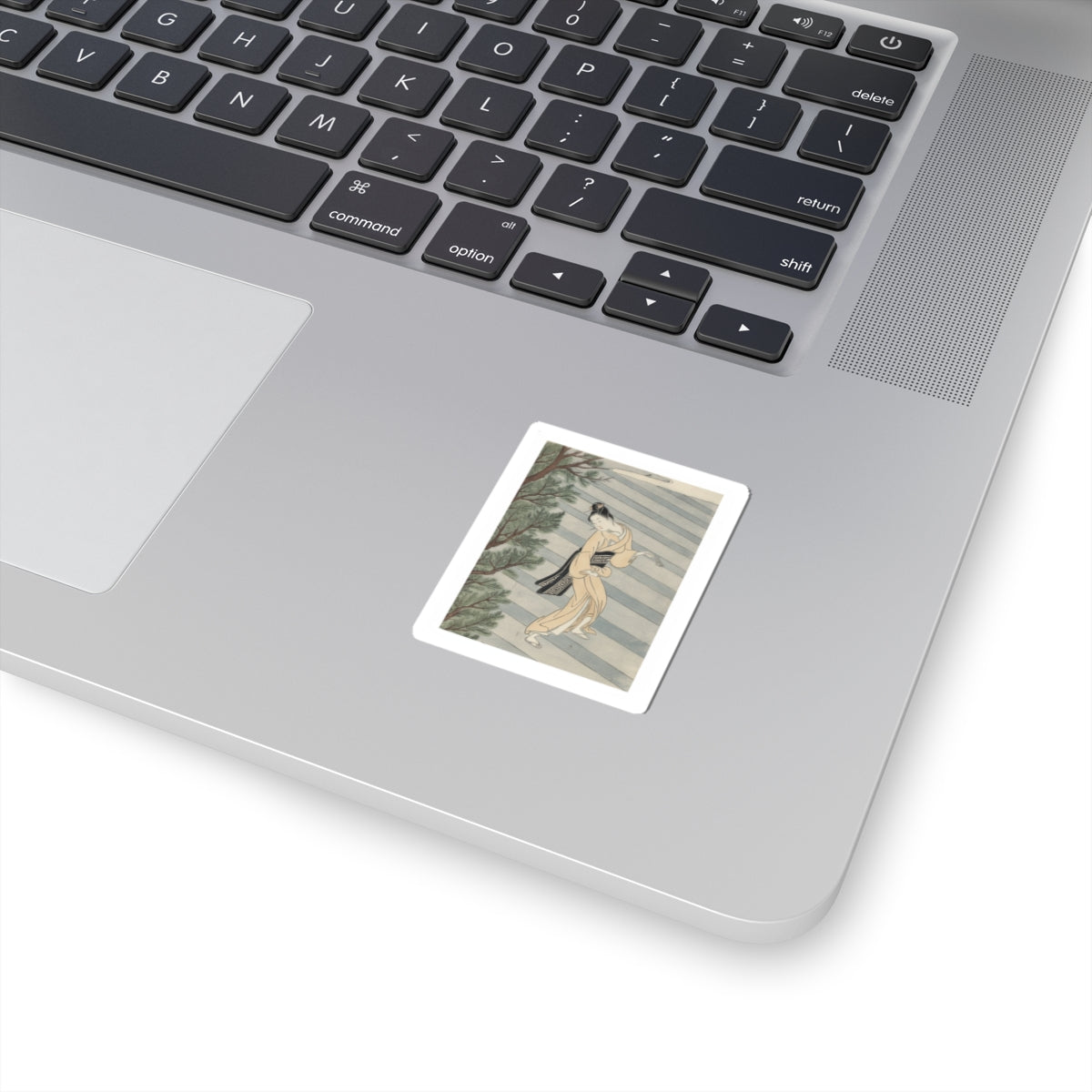 Watercolor — Young Woman Climbing Stone Stairs To A Shinto Temple — Kiss-Cut Sticker