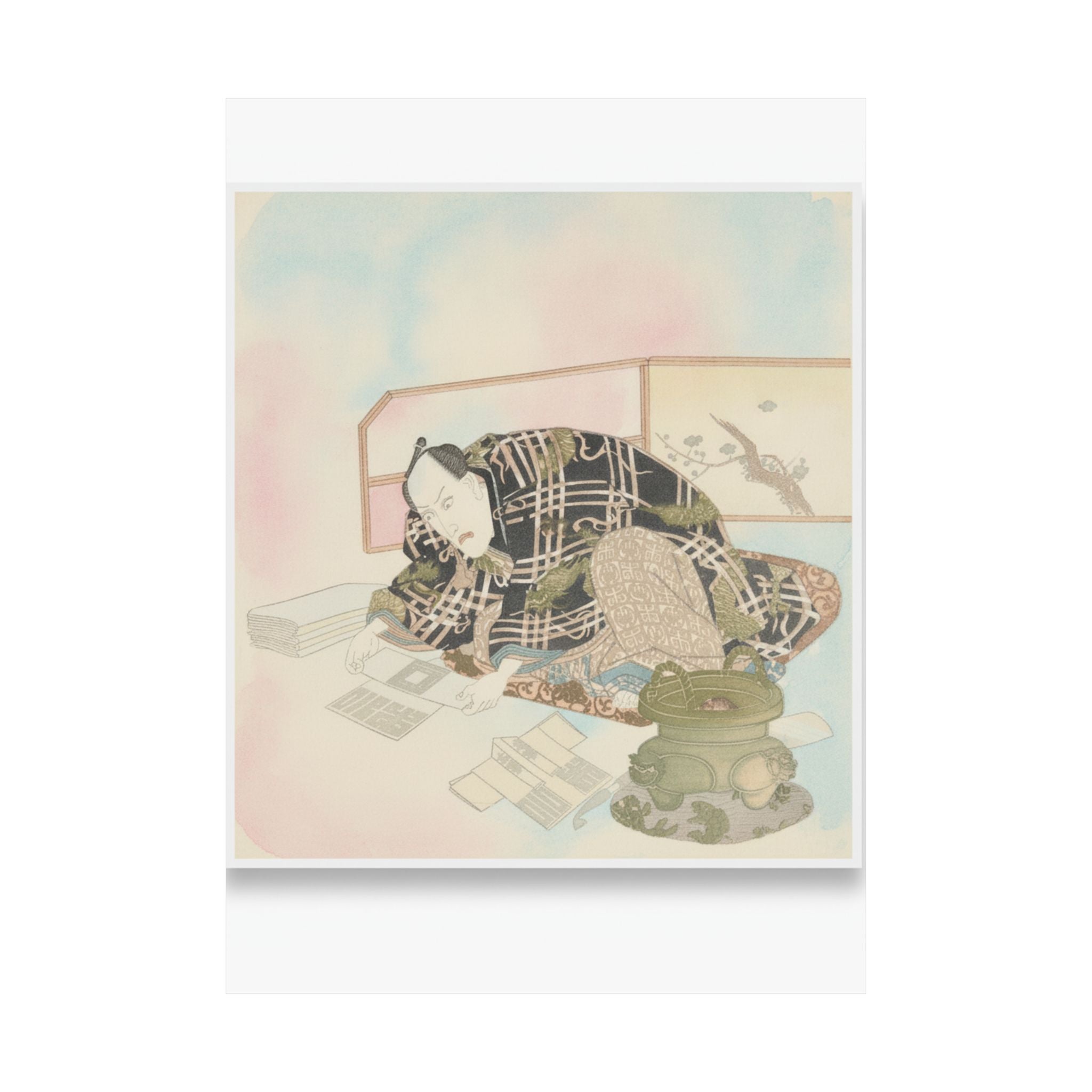 Watercolor — Ichikawa Danjūrō Vii Preparing New Year'S Gifts — Matte Poster