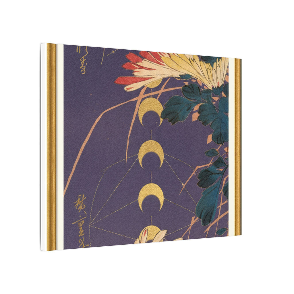Chrysanthemum and Gold Moon Phases Woodblock Matte Canvas