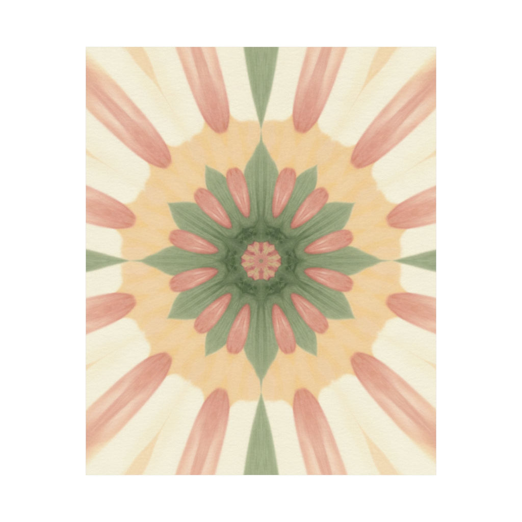 Peach and Sage Floral Kaleidoscope Mandala Poster