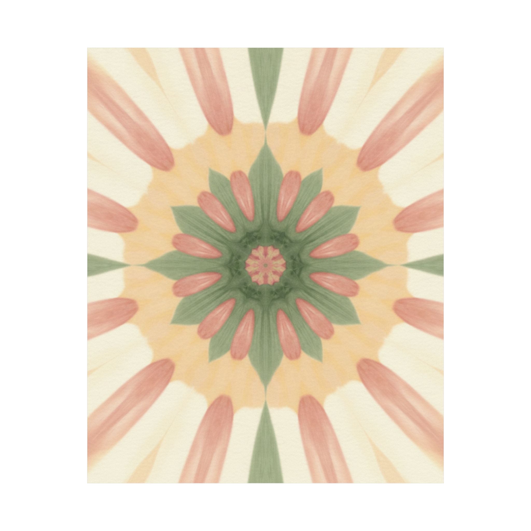 Peach and Sage Floral Kaleidoscope Mandala Poster