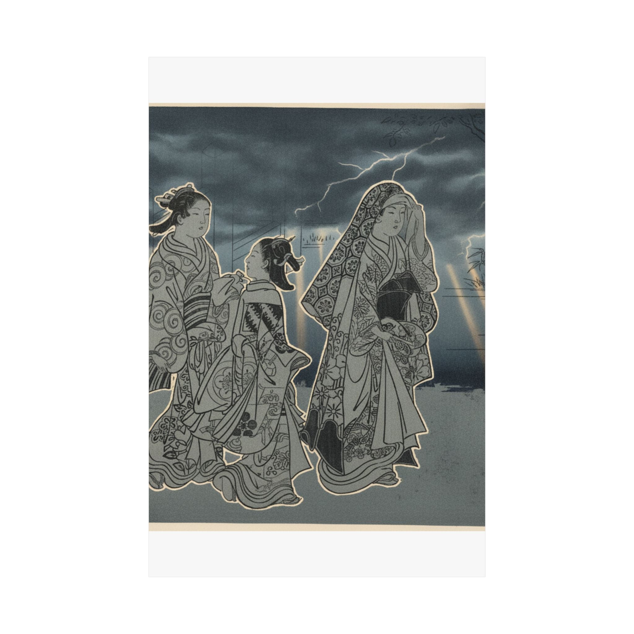 Dramatic Storm — A Courtesan Followed By Two Girl Attendants — Matte Poster