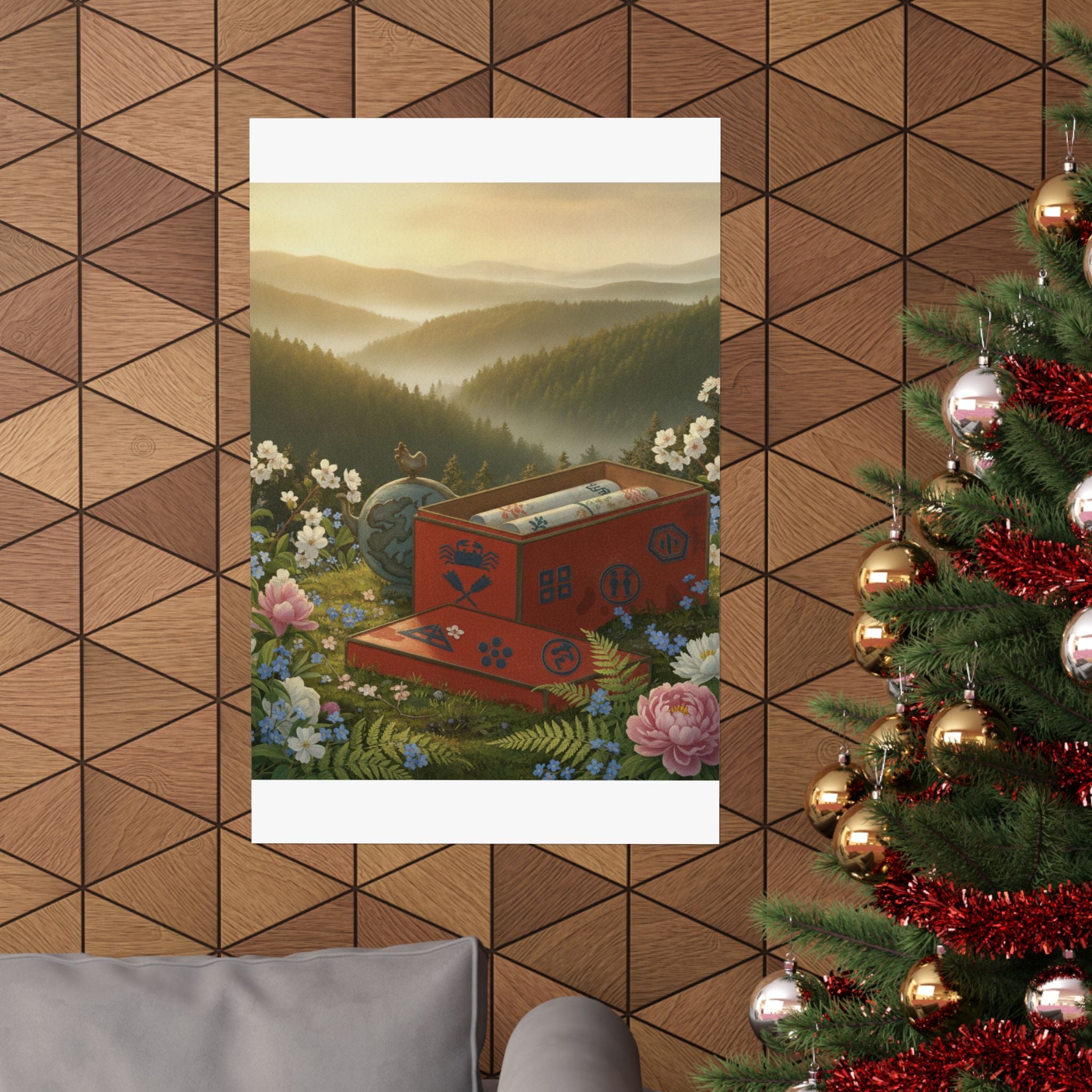 Scenic Nature — Red Lacquer Box And Water-Pot — Matte Poster