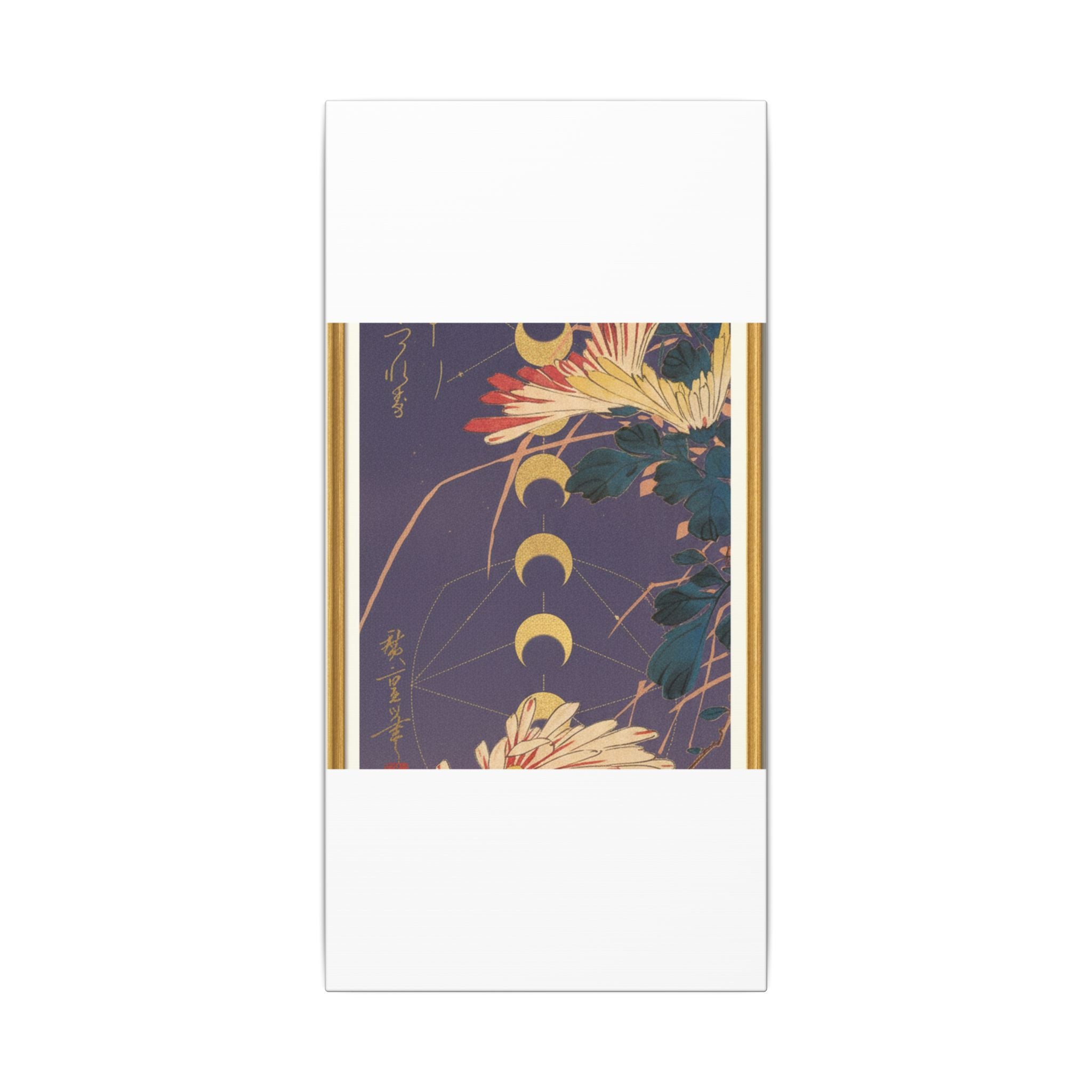 Chrysanthemum and Gold Moon Phases Woodblock Matte Canvas