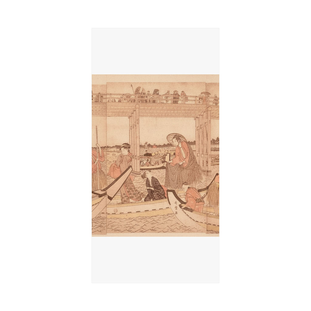 Southern Sunset — Fishing Boats With Nets Under Ryōgoku Bridge — Matte Poster