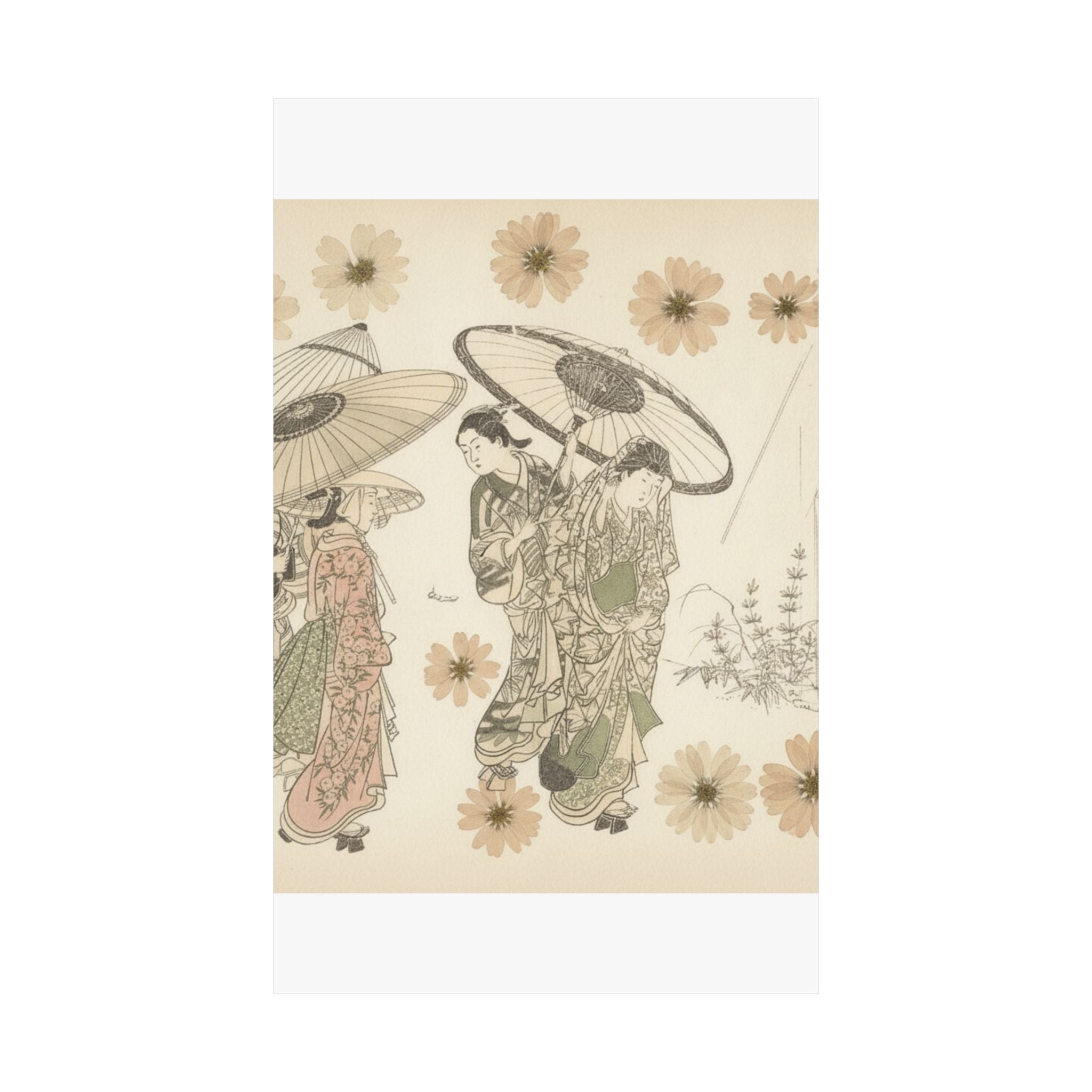 Botanical — A Lady With Three Attendants In The Rain — Matte Poster