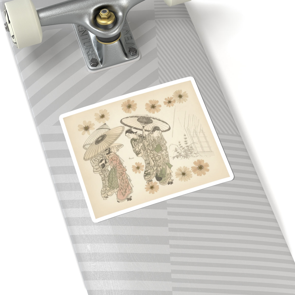 Botanical — A Lady With Three Attendants In The Rain — Kiss-Cut Sticker