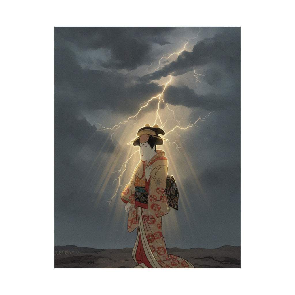 Dramatic Storm — Nakayama Tomisaburō As Miyagino In The Play "Katakiuchi Noriyaibanashi" — Matte Poster