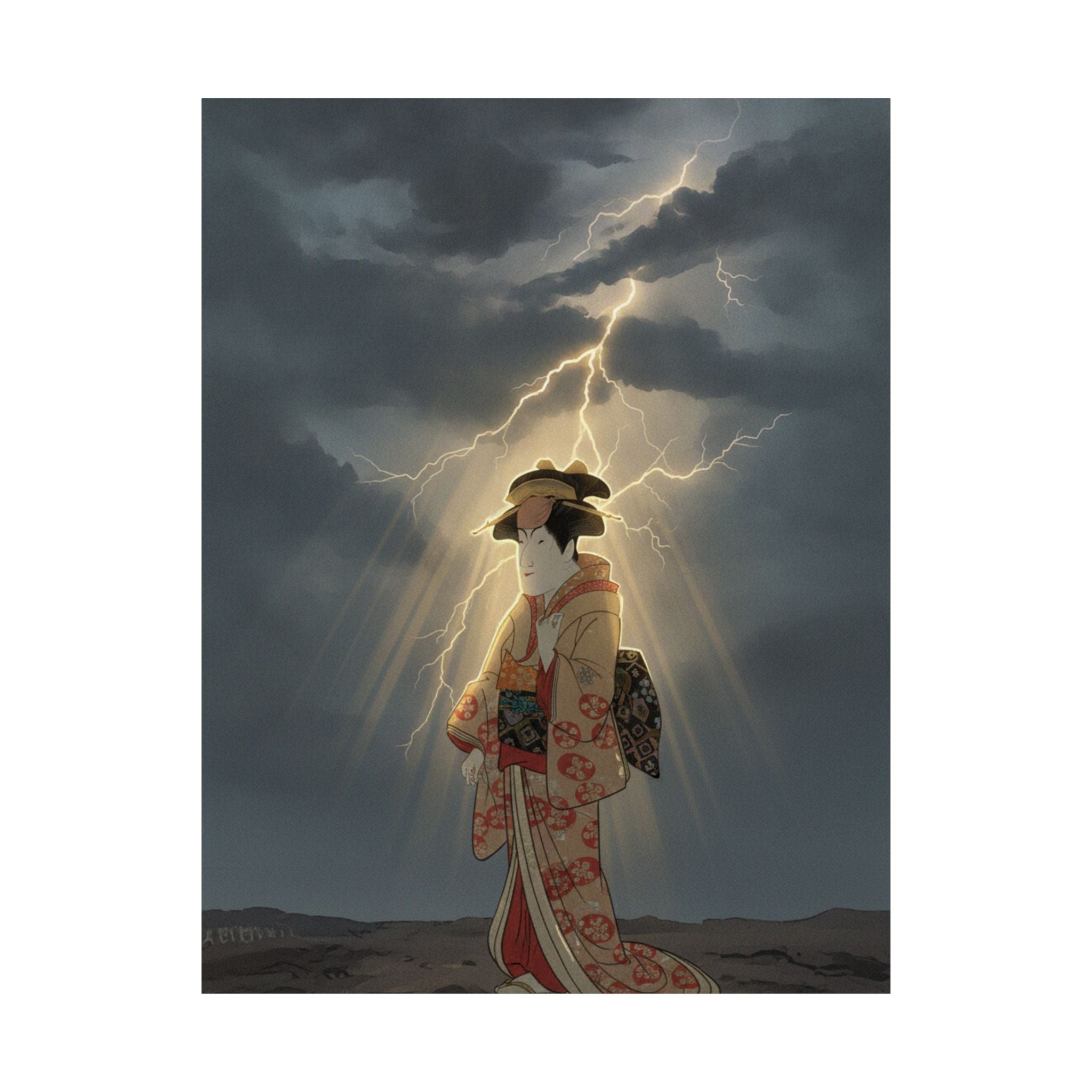 Dramatic Storm — Nakayama Tomisaburō As Miyagino In The Play "Katakiuchi Noriyaibanashi" — Matte Poster