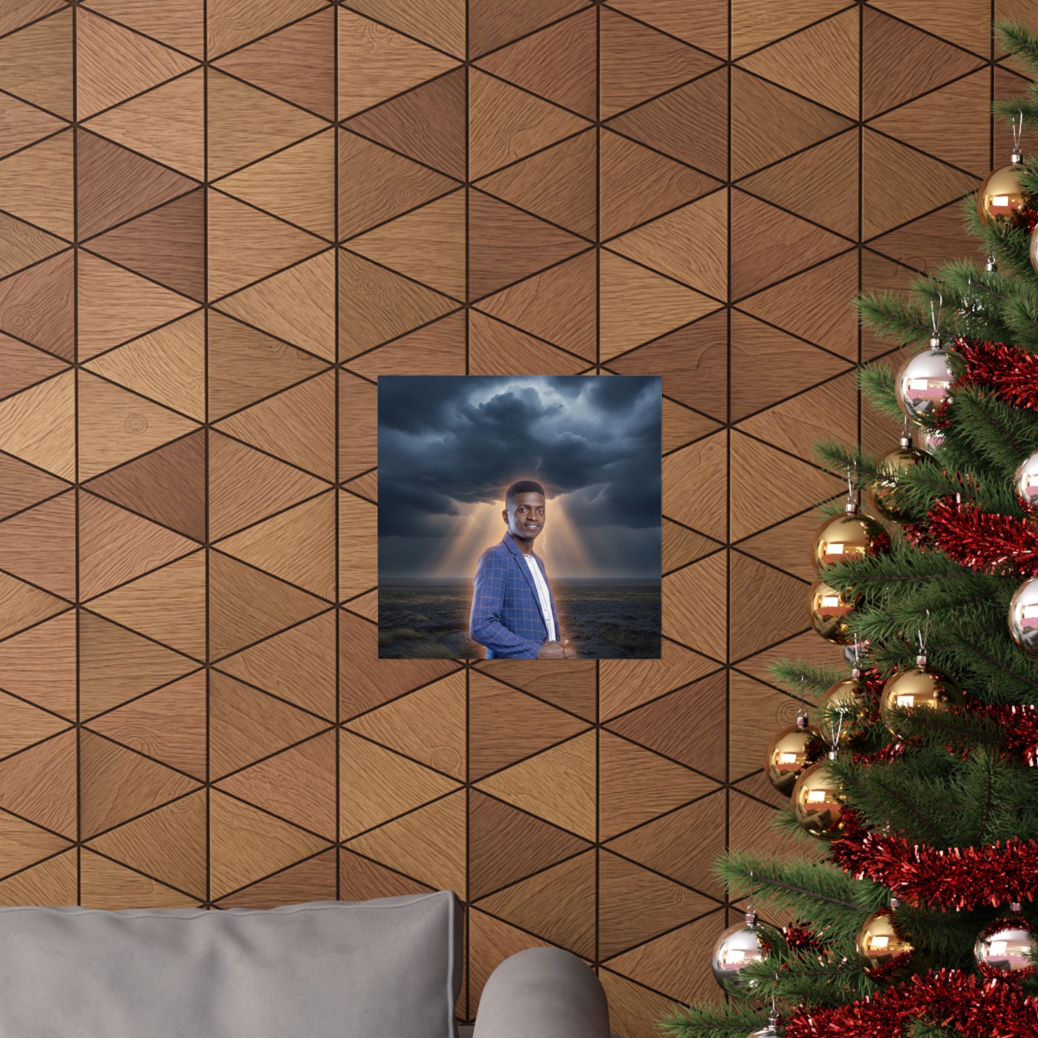 Smiling Man Blue Check Blazer Storm Sunrays Matte Poster