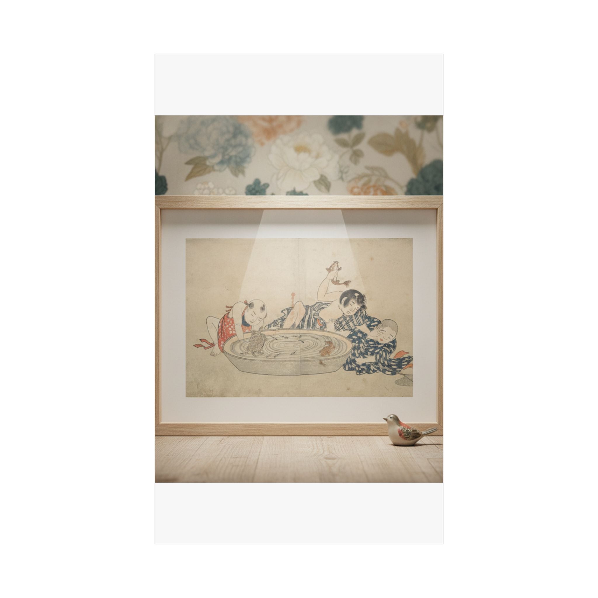 Product Marketing — Boys Playing With A Basin Of Fish And Turtles — Matte Poster