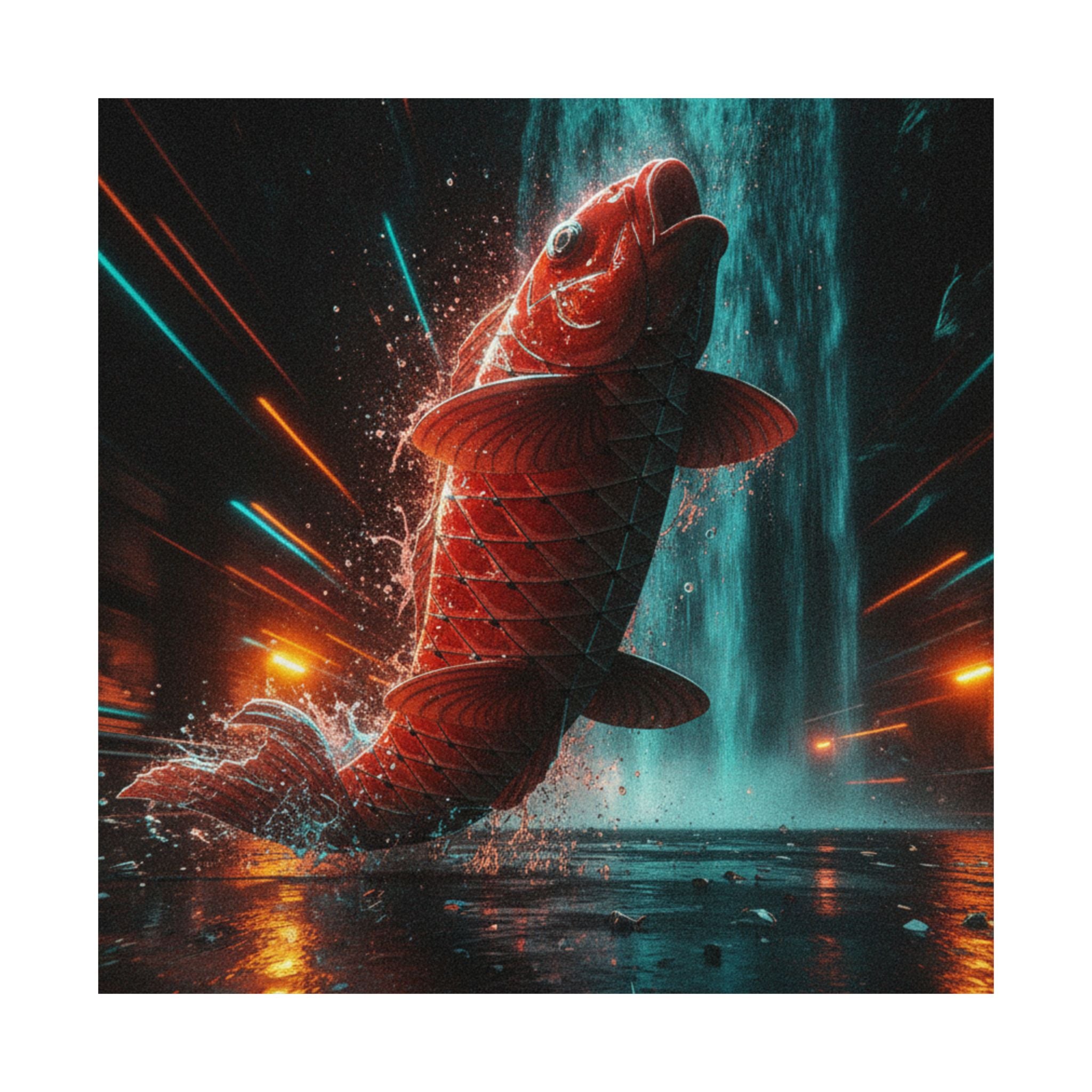Fast Furious — Red Carp Ascending A Waterfall — Matte Poster