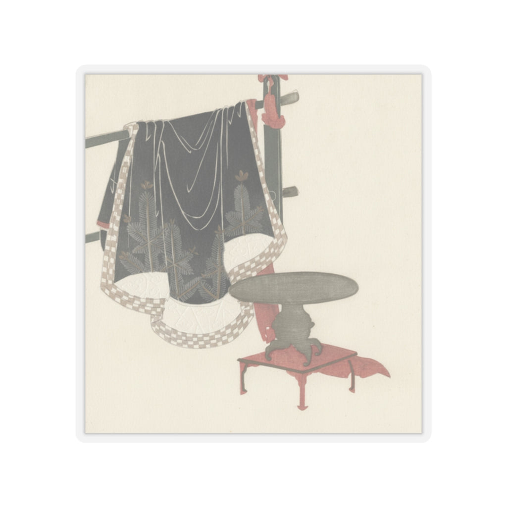 Botanical — Flower Vase With Stand; Dress Hanging On A Clothesrack — Kiss-Cut Sticker