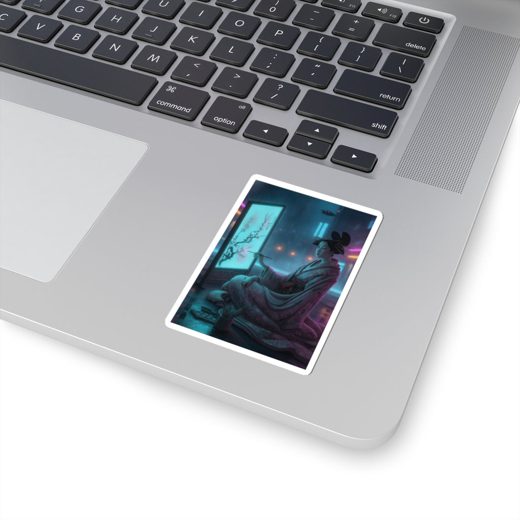 Neon Noir — Young Woman Painting A Screen — Kiss-Cut Sticker