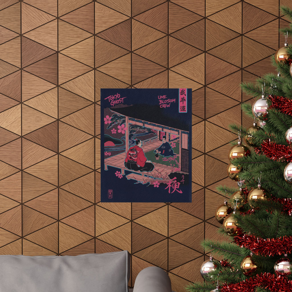 Japanese Street — Samurai Admiring Pine-Tree And Plum Blossoms — Matte Poster