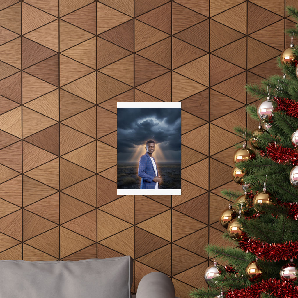 Smiling Man Blue Check Blazer Storm Sunrays Matte Poster