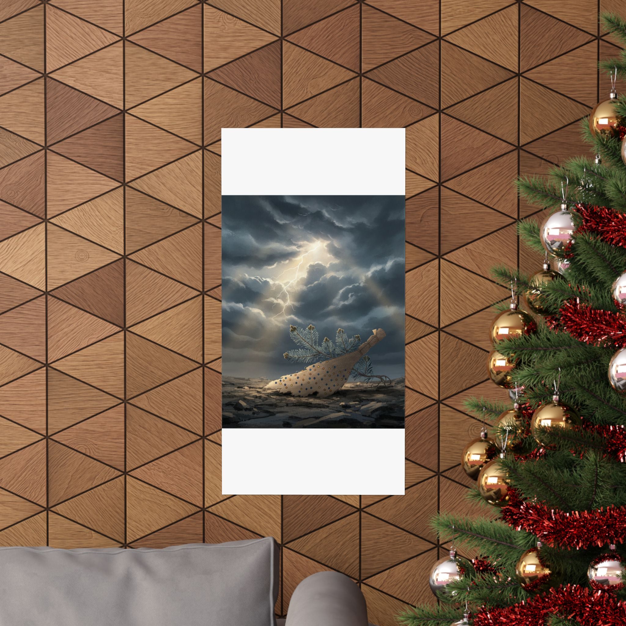 Dramatic Storm — Young Pine Tree And Jeweled Broom — Matte Poster