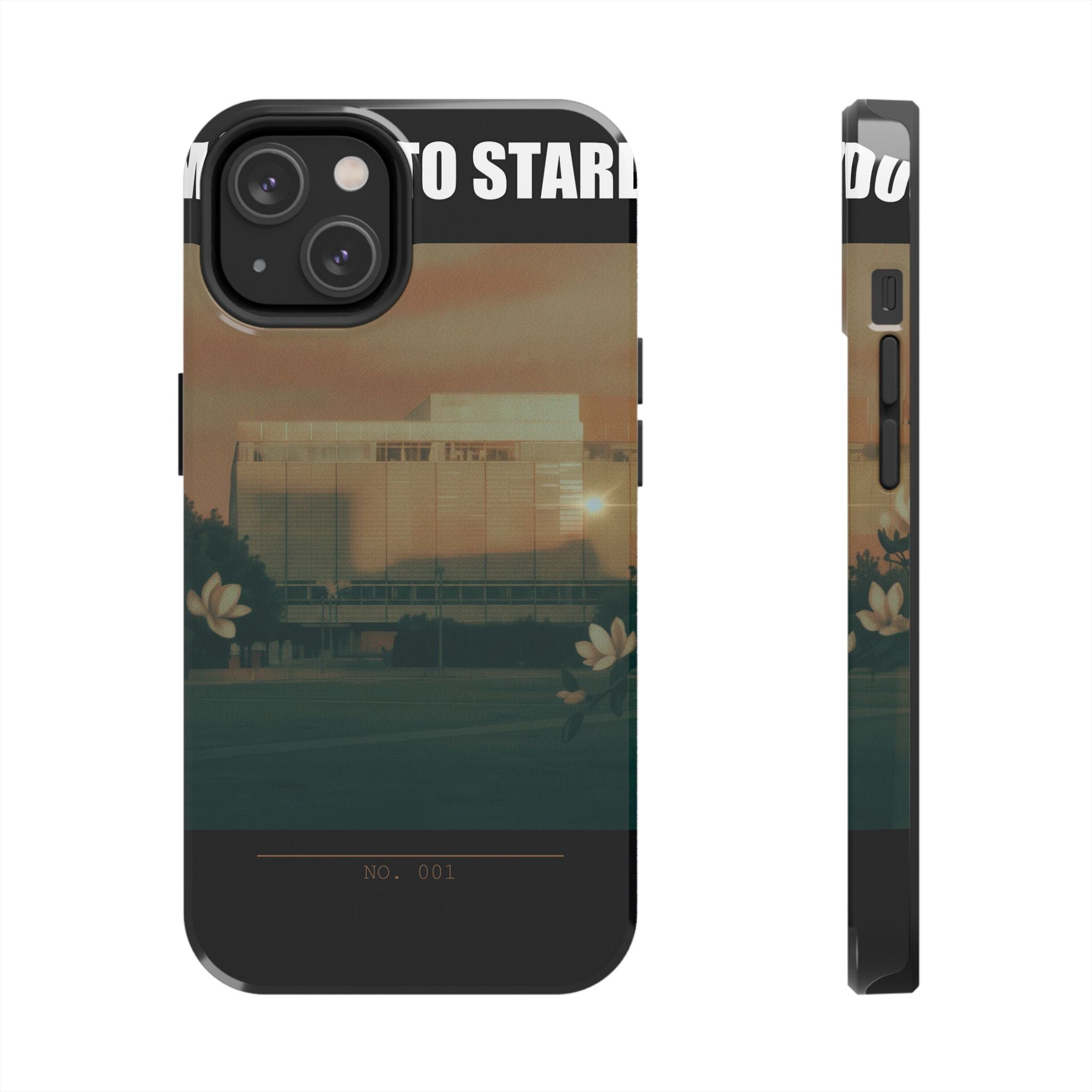 Dusk Brutalist Building and Daisies Photo Phone Case