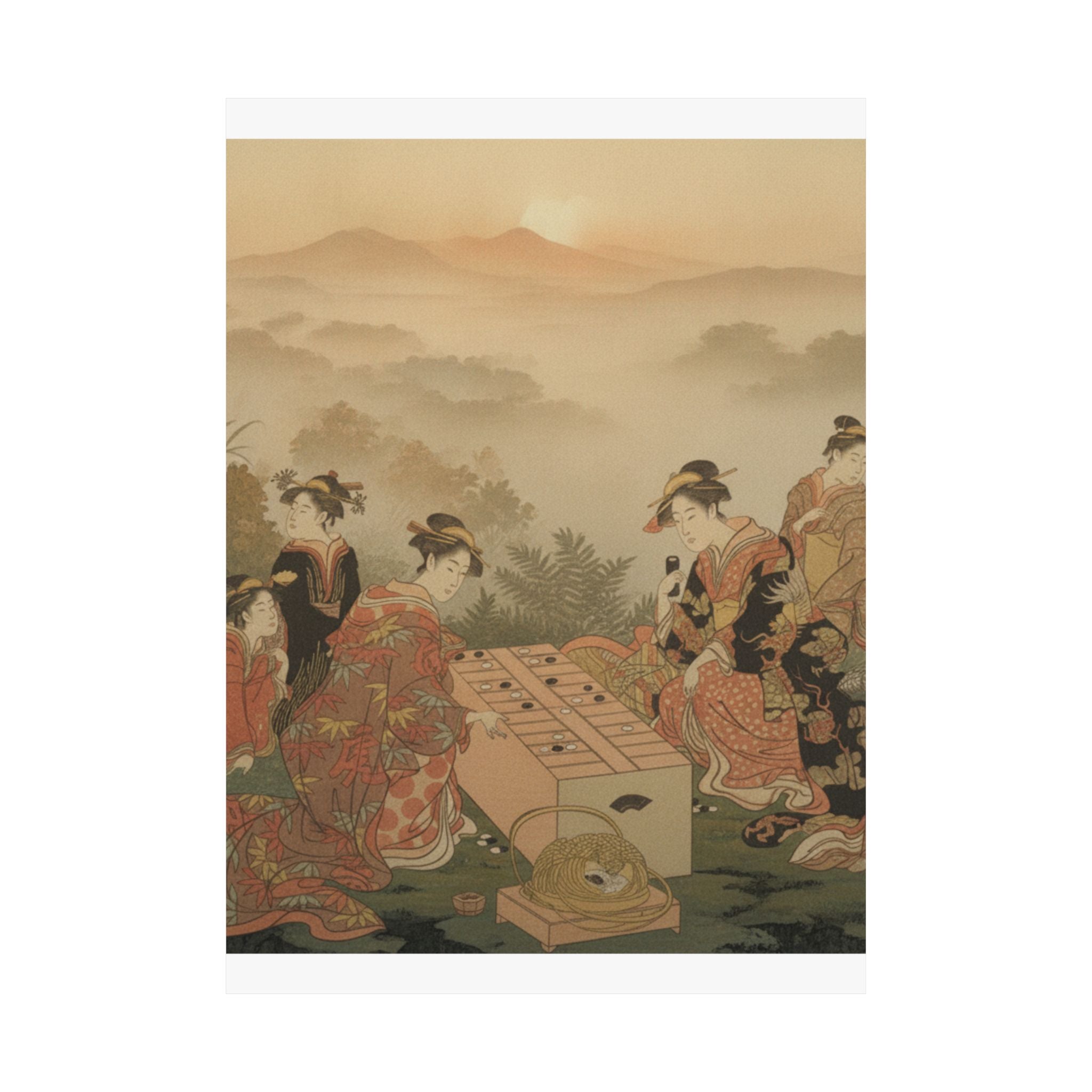Scenic Nature — Two Young Women Playing A Game Of Sugoroku — Matte Poster