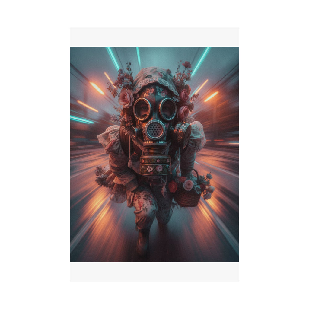Neon Tunnel Rose Gas Mask Post-Apocalyptic Poster
