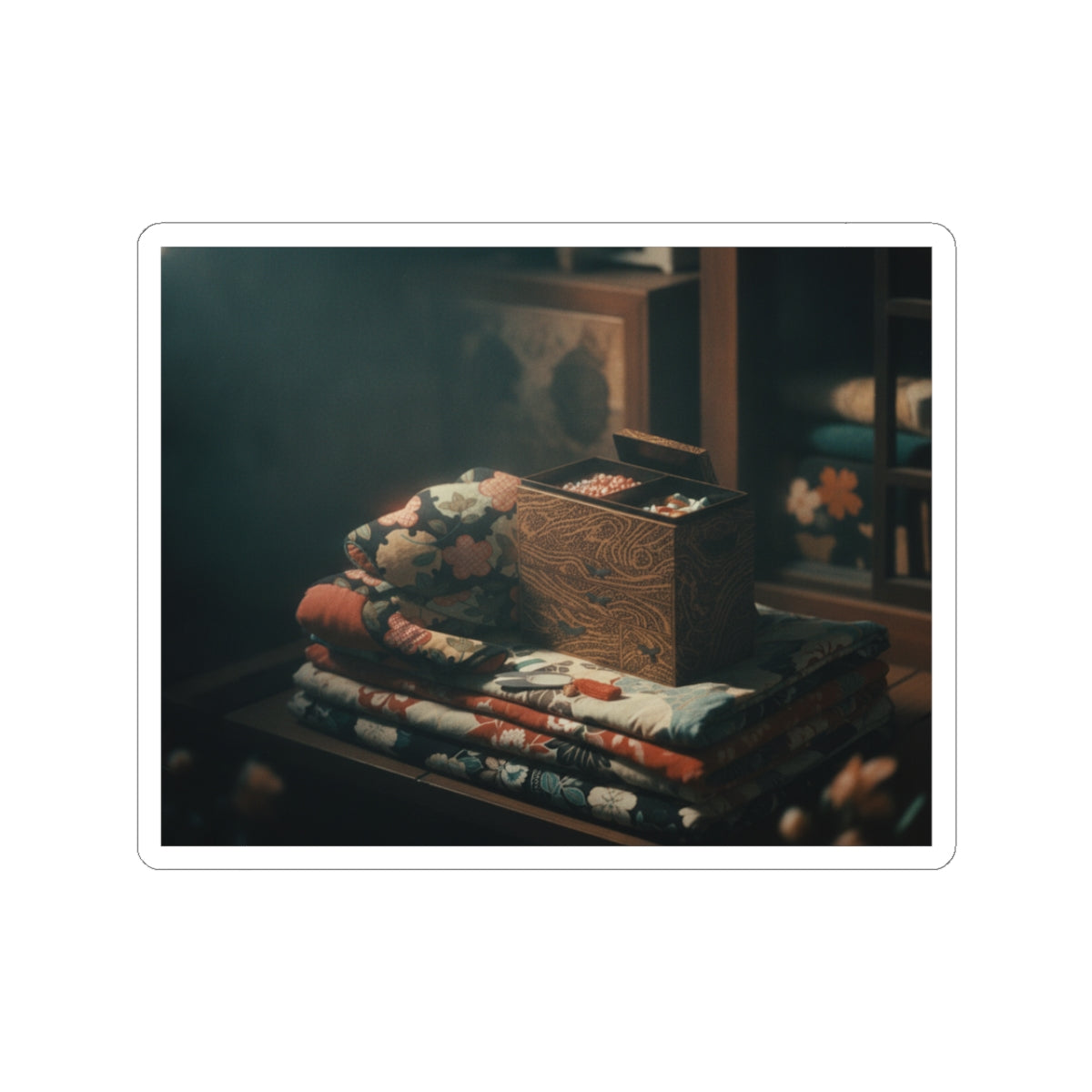 Cinematic — Lady'S Work-Box And Bed Clothing — Kiss-Cut Sticker