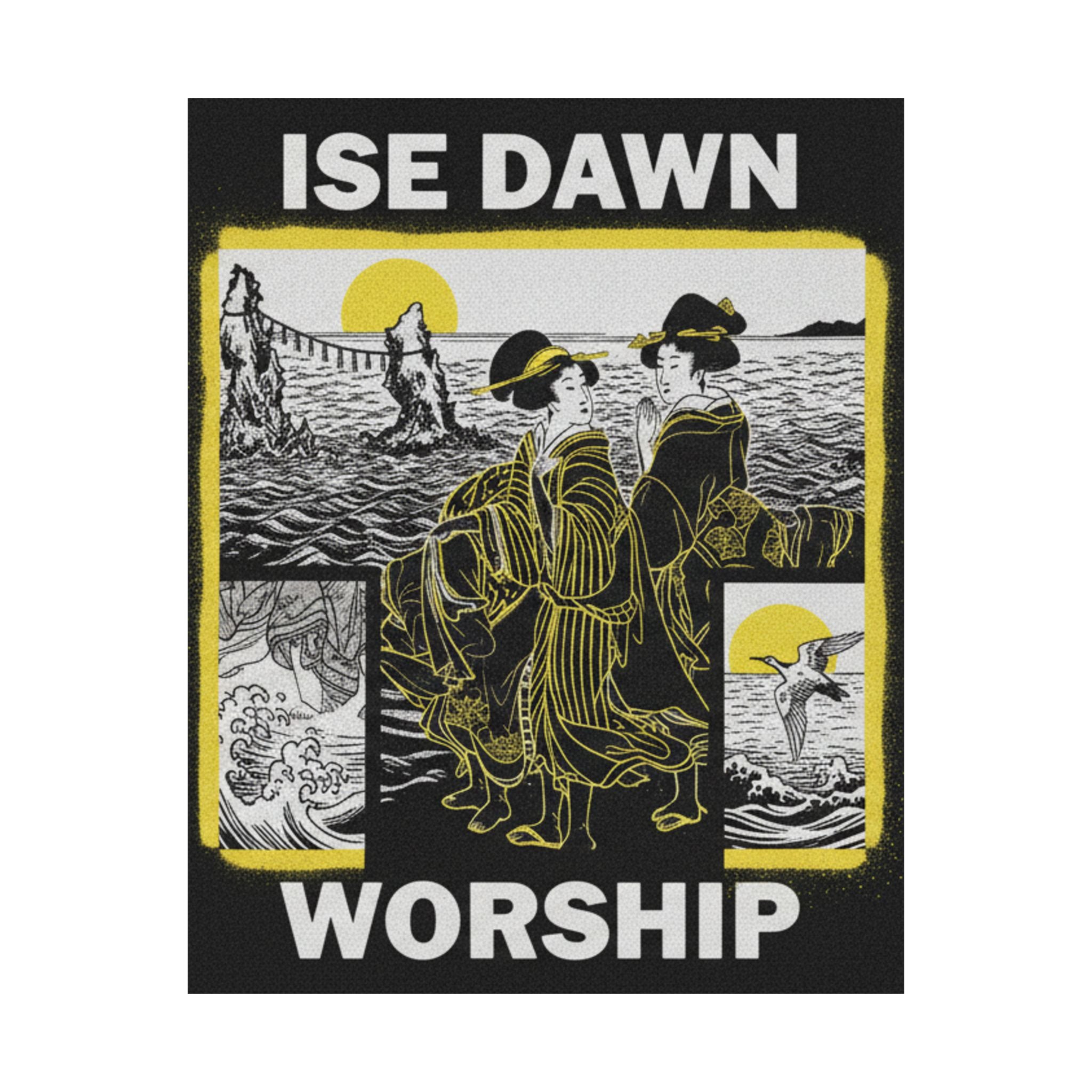 Streetwear Collage — Women Worshipping The Rising Sun Between The Twin Rocks At Ise — Matte Poster