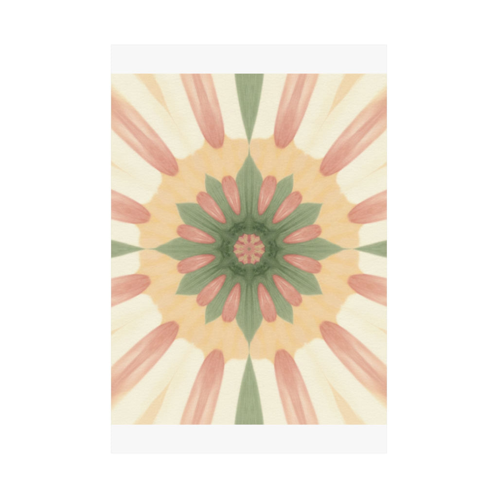 Peach and Sage Floral Kaleidoscope Mandala Poster