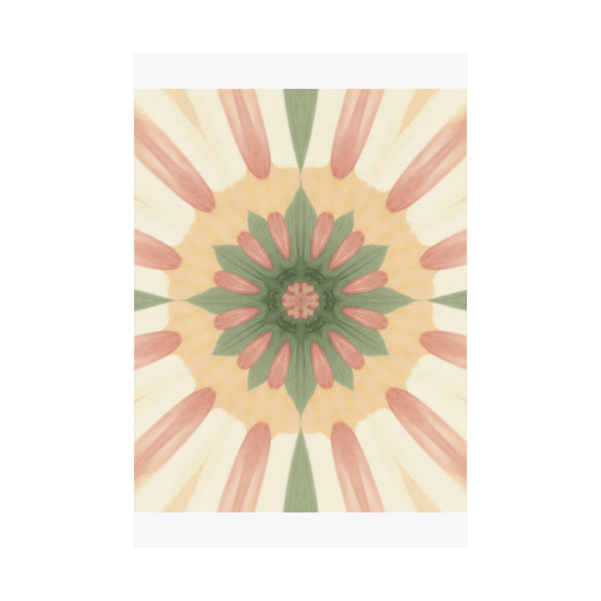 Peach and Sage Floral Kaleidoscope Mandala Poster