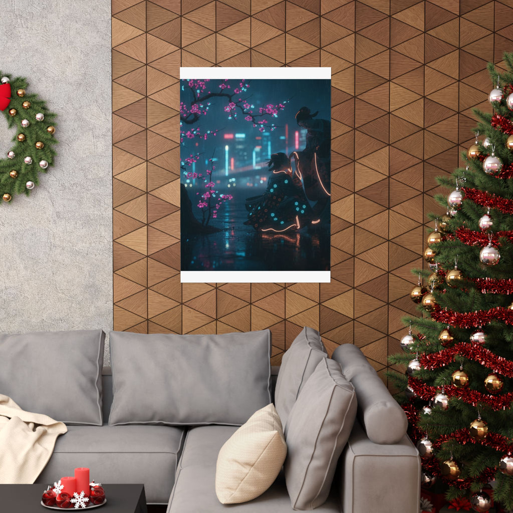 Neon Noir — Two Girls Under Plum Tree — Matte Poster